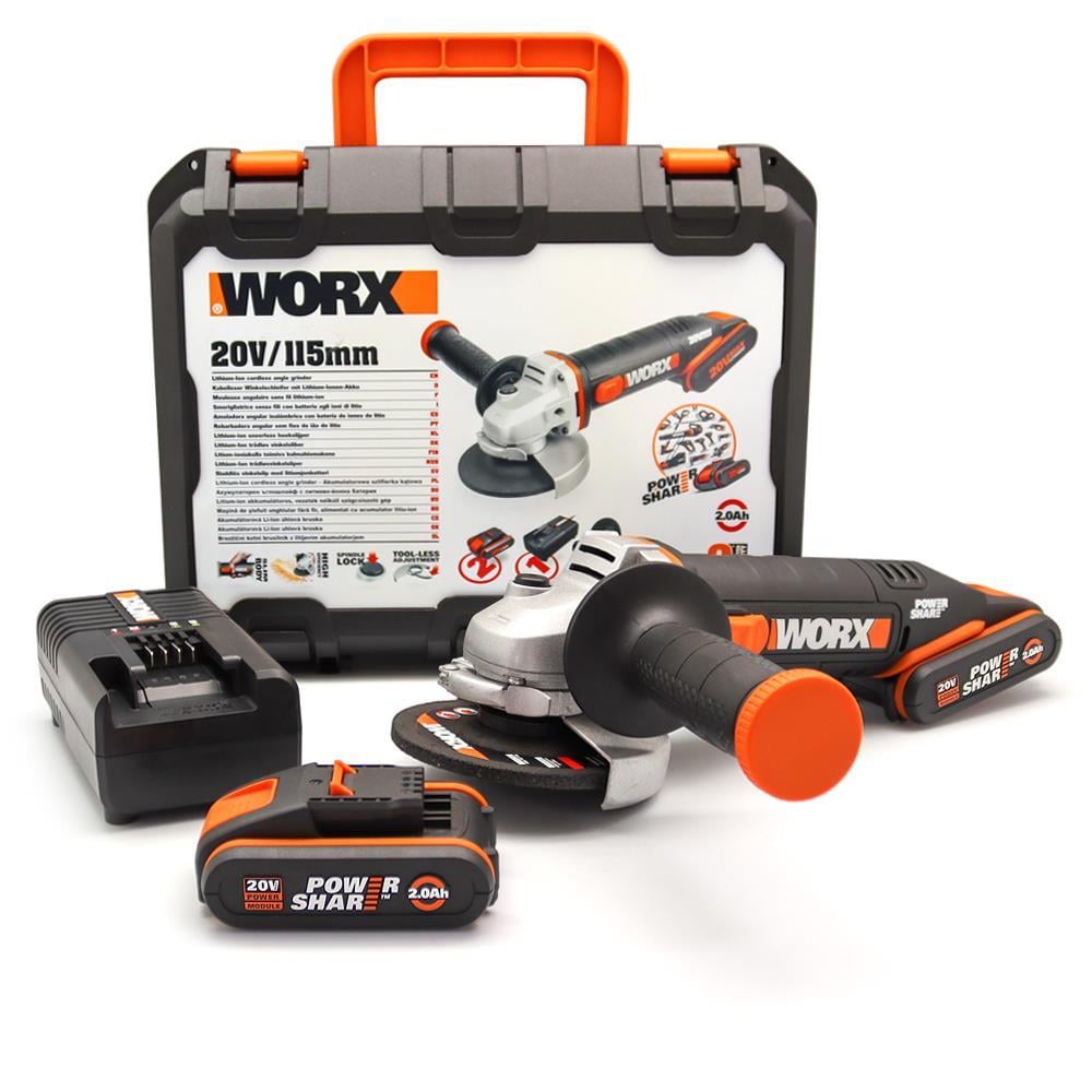 WorxWORX WX800 20Volt 2.0 Ah. Li-ion Çift Akülü 115mm Profesyonel Şarjlı Avuç TaşlamaWX800