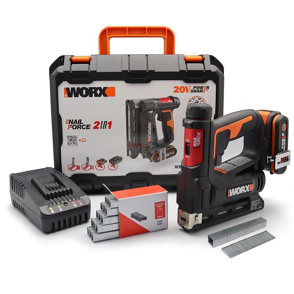 WorxWORX WX843 20Volt/2.0Ah. Li-ion Şarjlı Profesyonel 6-14mm Zımba ve 15mm Çivi Çakma + 3500 adet Yedek Zımba ve ÇiviWX843
