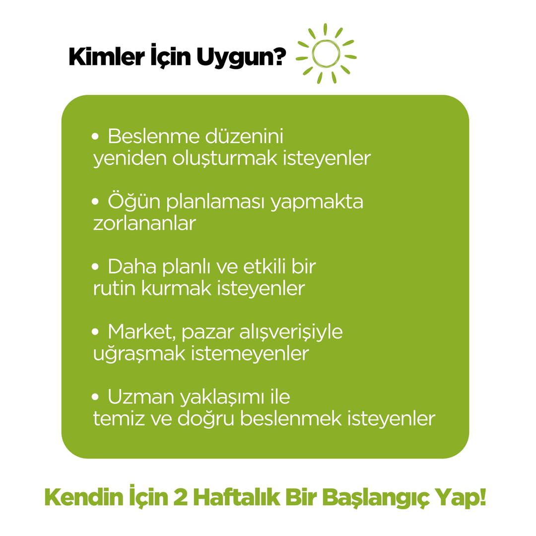 2 Haftalık Planlı Öğün Paketi (2 Ana + 1 Ara Öğün İçerir)2 Haftalık Planlı Öğün Paketi | 14 Günlük Hazır Planlı Hafiflik PaketiRenovafood
