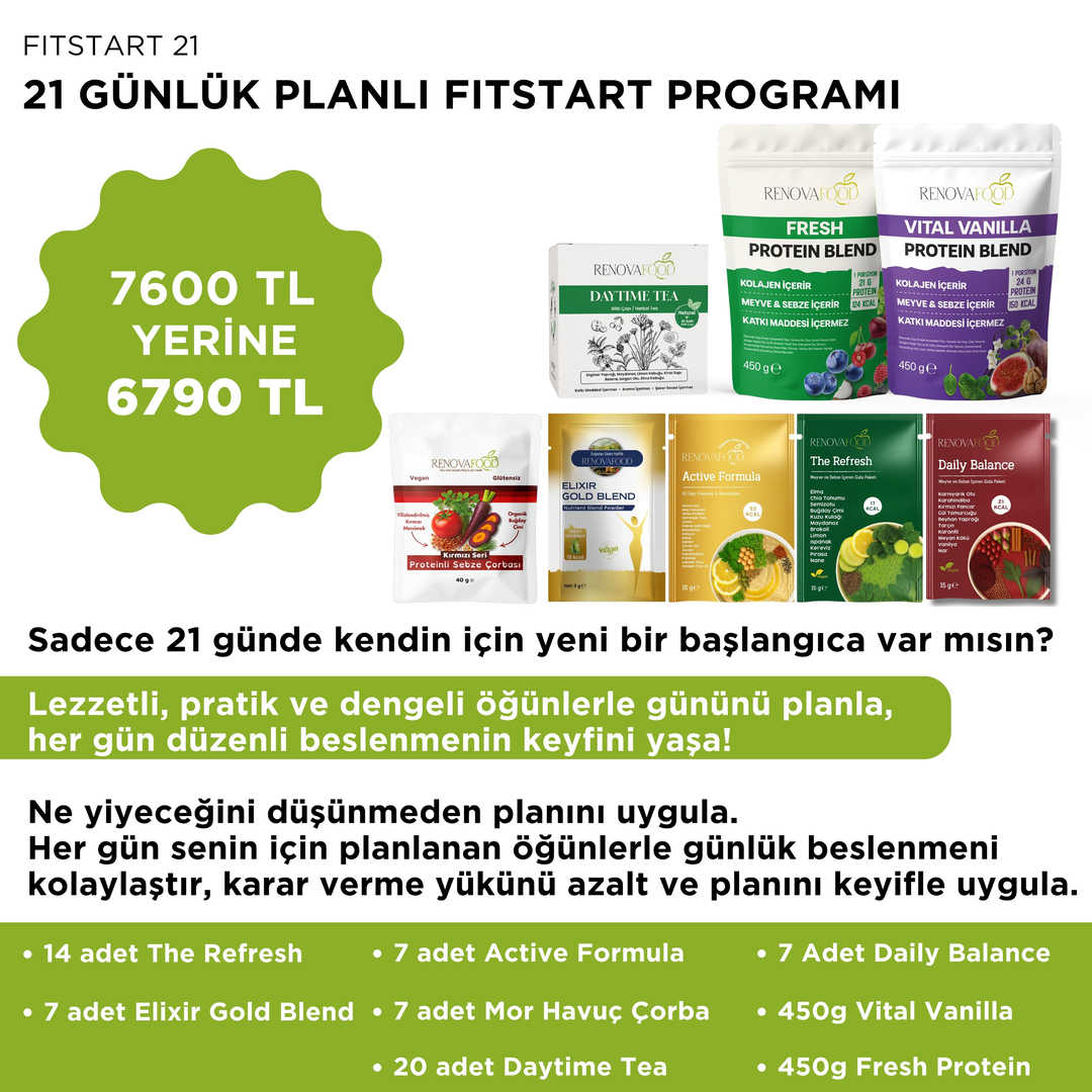 21 Günlük Planlı Hazır Öğün Paketi (2 Ana + 1 Ara Öğün İçerir)21 Günlük Planlı Hazır Öğün Paketi | Sağlıklı Beslenme ve Düzenli Yaşam ProgramıRenovafood