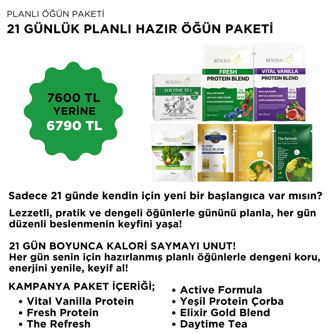 21 Günlük Planlı Hazır Öğün Paketi21 Günlük Planlı Hazır Öğün Paketi | Sağlıklı Beslenme ve Düzenli Yaşam ProgramıRenovafood