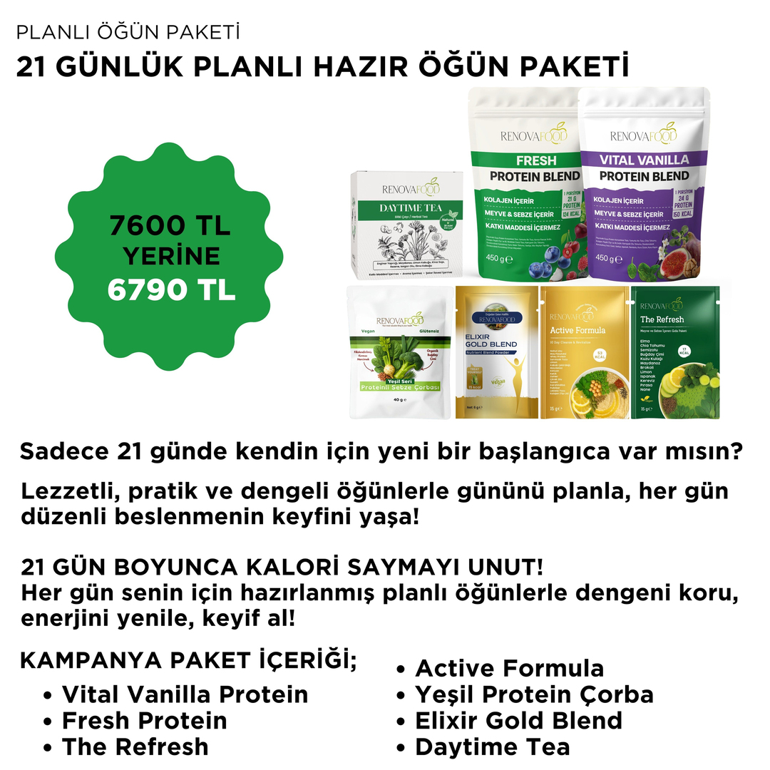 21 Günlük Planlı Hazır Öğün Paketi21 Günlük Planlı Hazır Öğün Paketi | Sağlıklı Beslenme ve Düzenli Yaşam ProgramıRenovafood