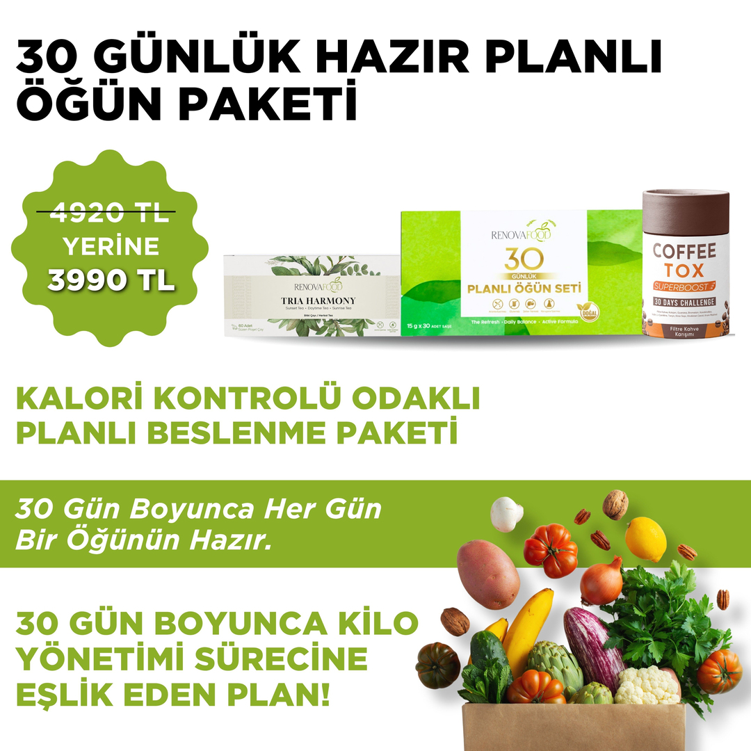 30 Günlük Planlı Hazır Öğün Paketi30 Günlük Planlı Hazır Öğün Paketi | Hazır Plan ile Kolay Süreç!Renovafood