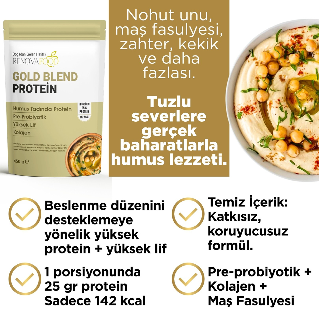Gold Blend ProteinGold Blend Protein | Tuzlu Yüksek Proteinli, Lifli ve Kolajen İçeren Pratik ÖğünRenovafood