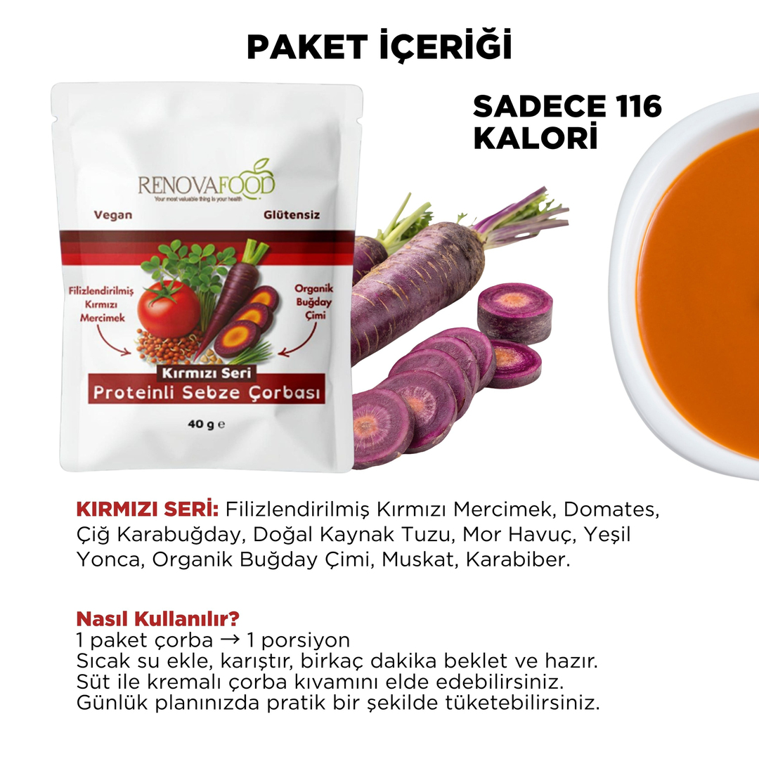 Mor Havuçlu Protein ÇorbaMor Havuçlu Protein Öğünü | Vegan, Glutensiz Yüksek Proteinli Pratik ÖğünRenovafood
