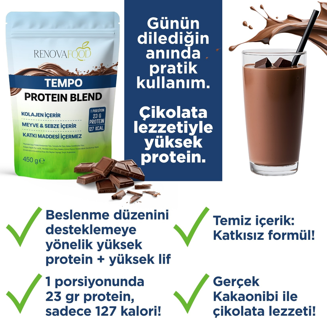 Tempo ProteinSüper Protein Öğünü | Yüksek Proteinli, Lifli ve Kolajen İçeren Tatlı Öğün AlternatifiRenovafood