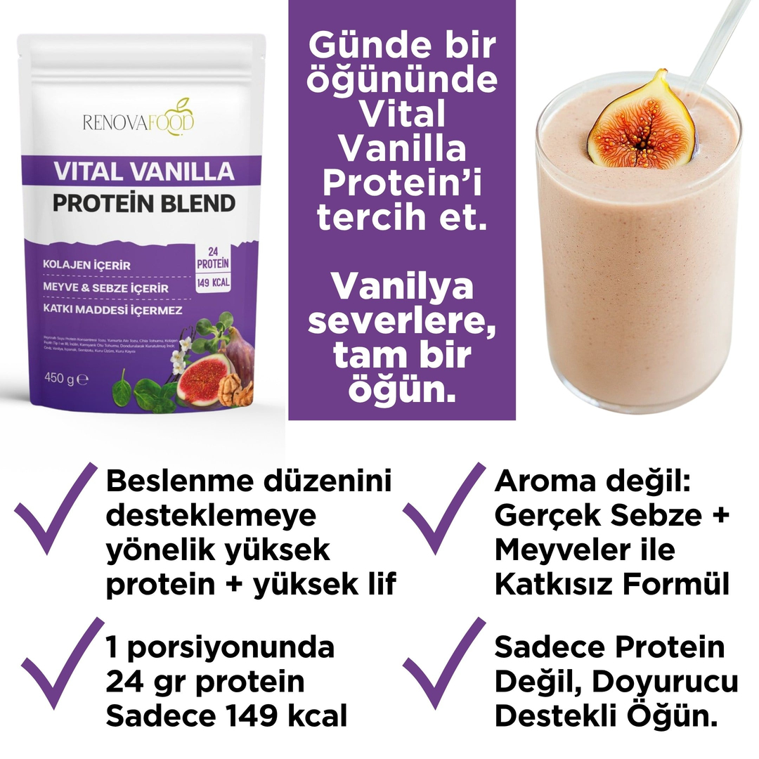 Vital Vanilla ProteinTurbo Protein Öğünü | Yüksek Proteinli, Lifli ve Kolajen İçeren Pratik ÖğünRenovafood