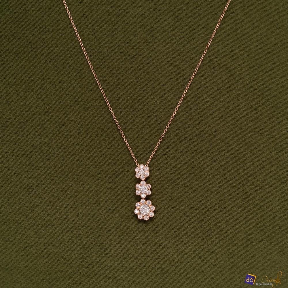 3lü Çiçek Figürlü Rose Gold Kolye