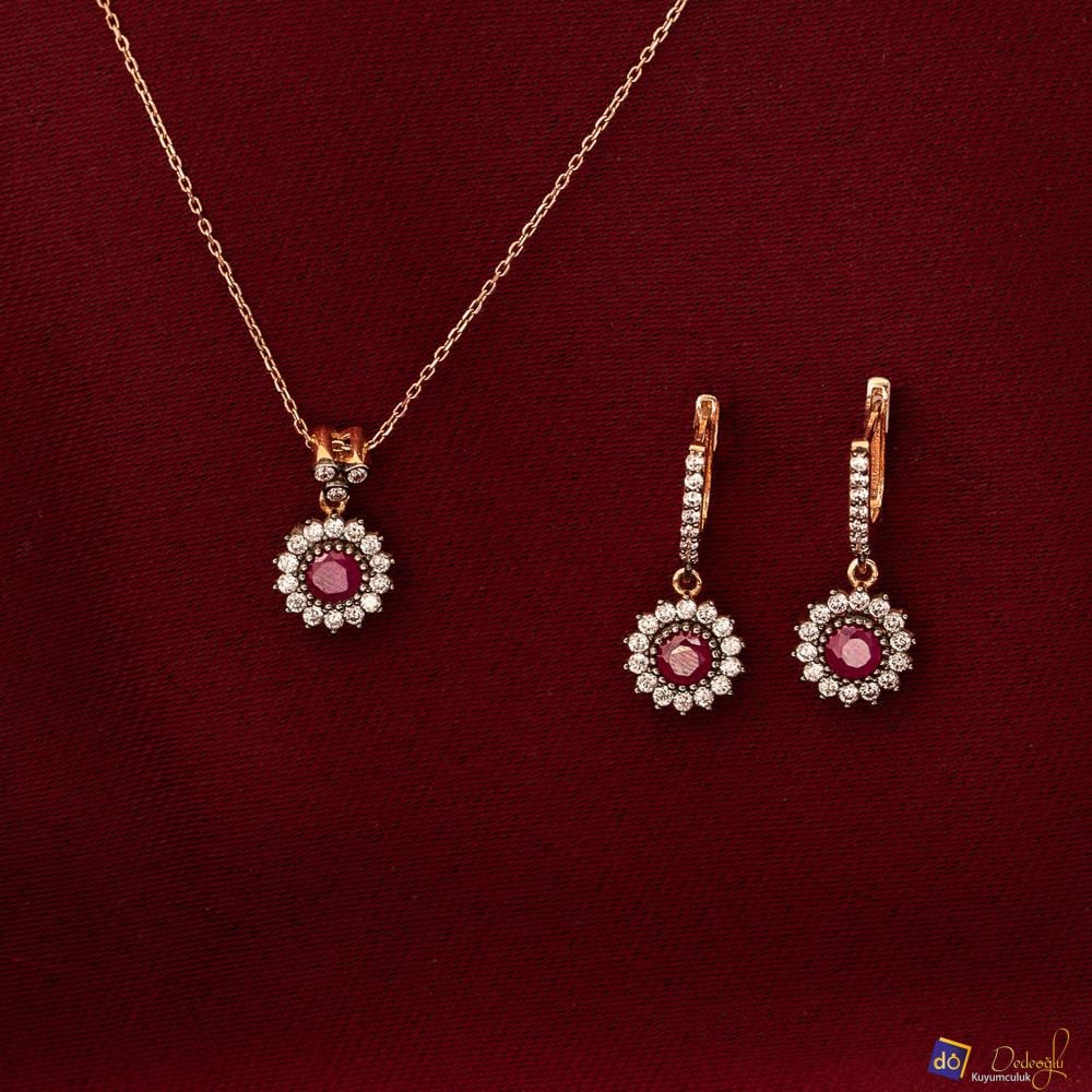 Eskitme Kırmızı Taşlı Mini Set