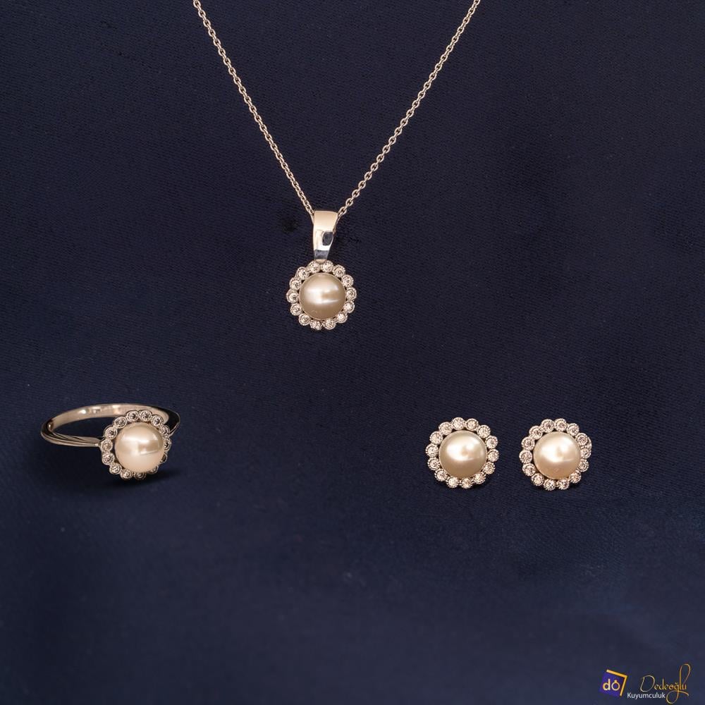 İncili Beyaz Altın Mini Set