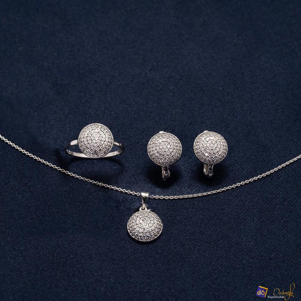 Taşlı Beyaz Altın Mini Set