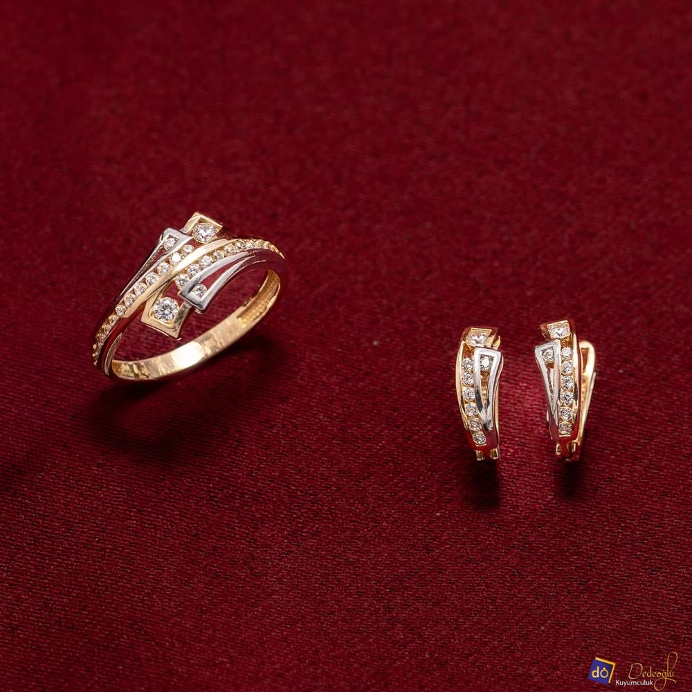 Taşlı Beyaz - Sarı Altın Mini Set