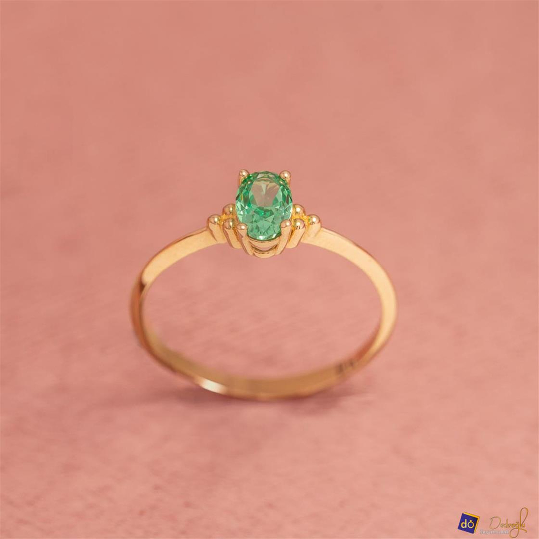 Yeşil Taşlı 14 Ayar Eklem Yüzük