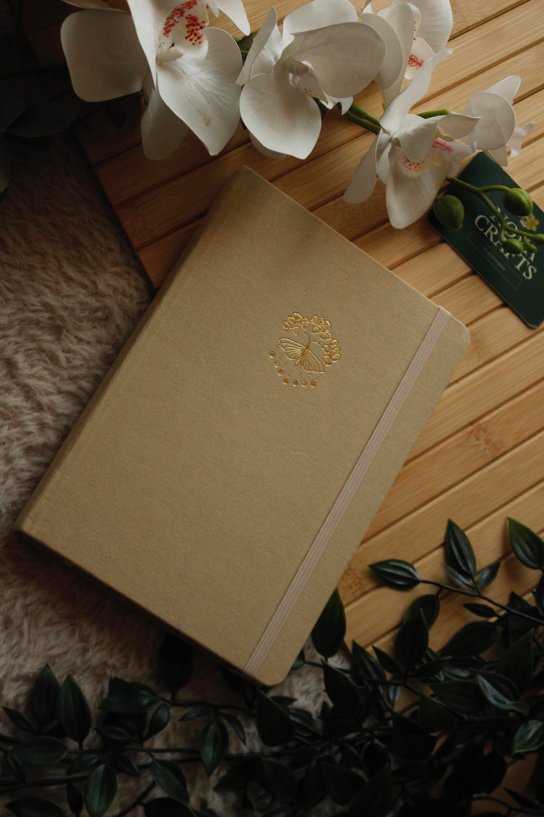 Açık Krem YaldızlınKelebek Simgeli Noktalı Defter