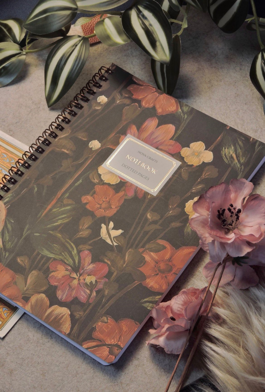 Nova Crafts Floral Yaldızlı Spiralli Noktalı Defter