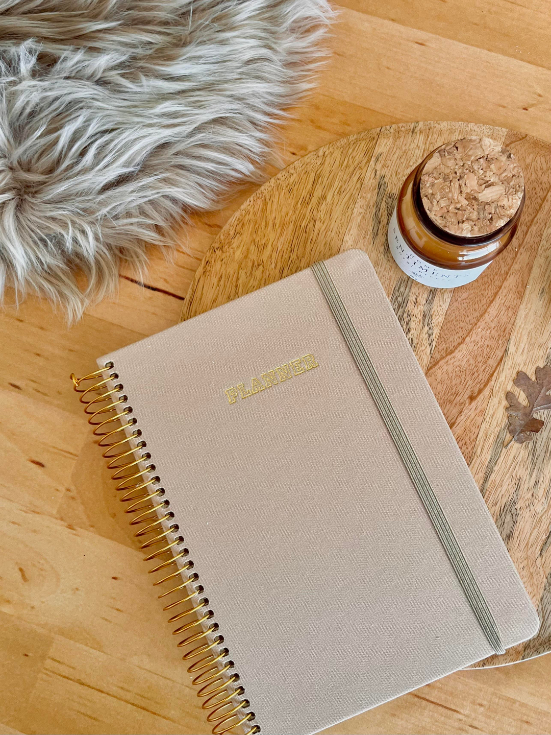 Nova Crafts Krem Keten Planner A5 Spiralli İngilizce Süresiz Lastikli Ajanda (Cepli)