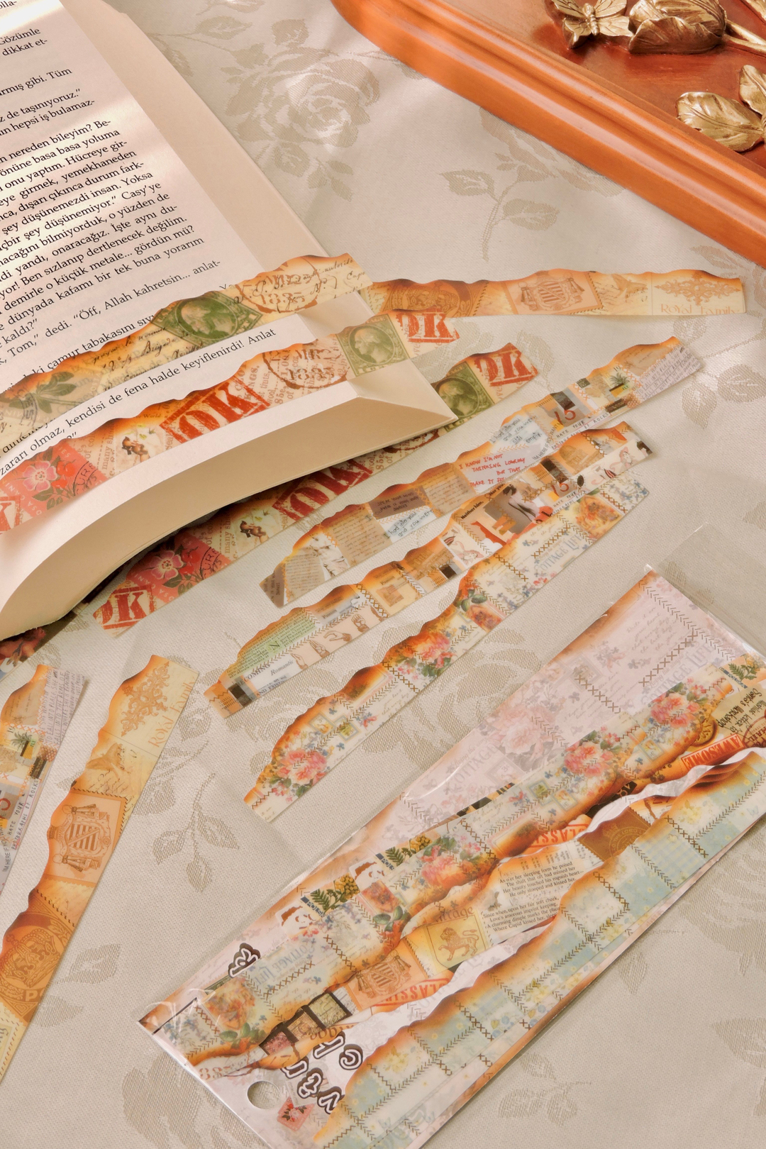 Nova Crafts Seving Patchwork Eskitilmiş Karışık Temalı Şerit Sticker 30 adet Scrapbook / Bullet Journal için uygundur 