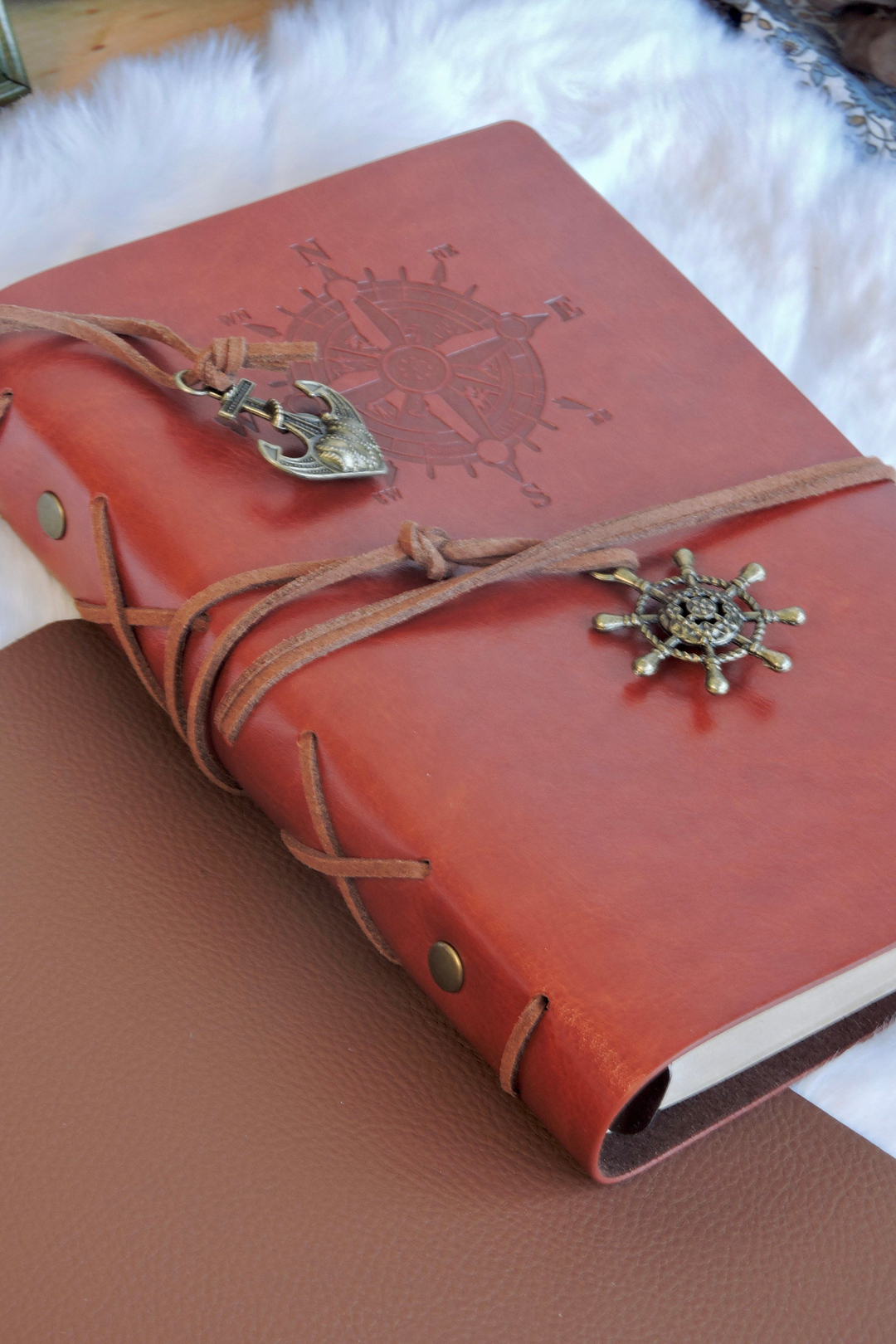 Nova Crafts Taba Pusulalı Deri Defter Kraft Sayfalı Telli Orta Boy