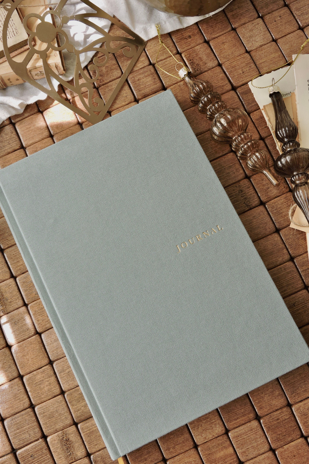 Nova Crafts Zarafet Serisi |  Su Yeşili Journal Yaldızlı Keten Çizgili Defter  