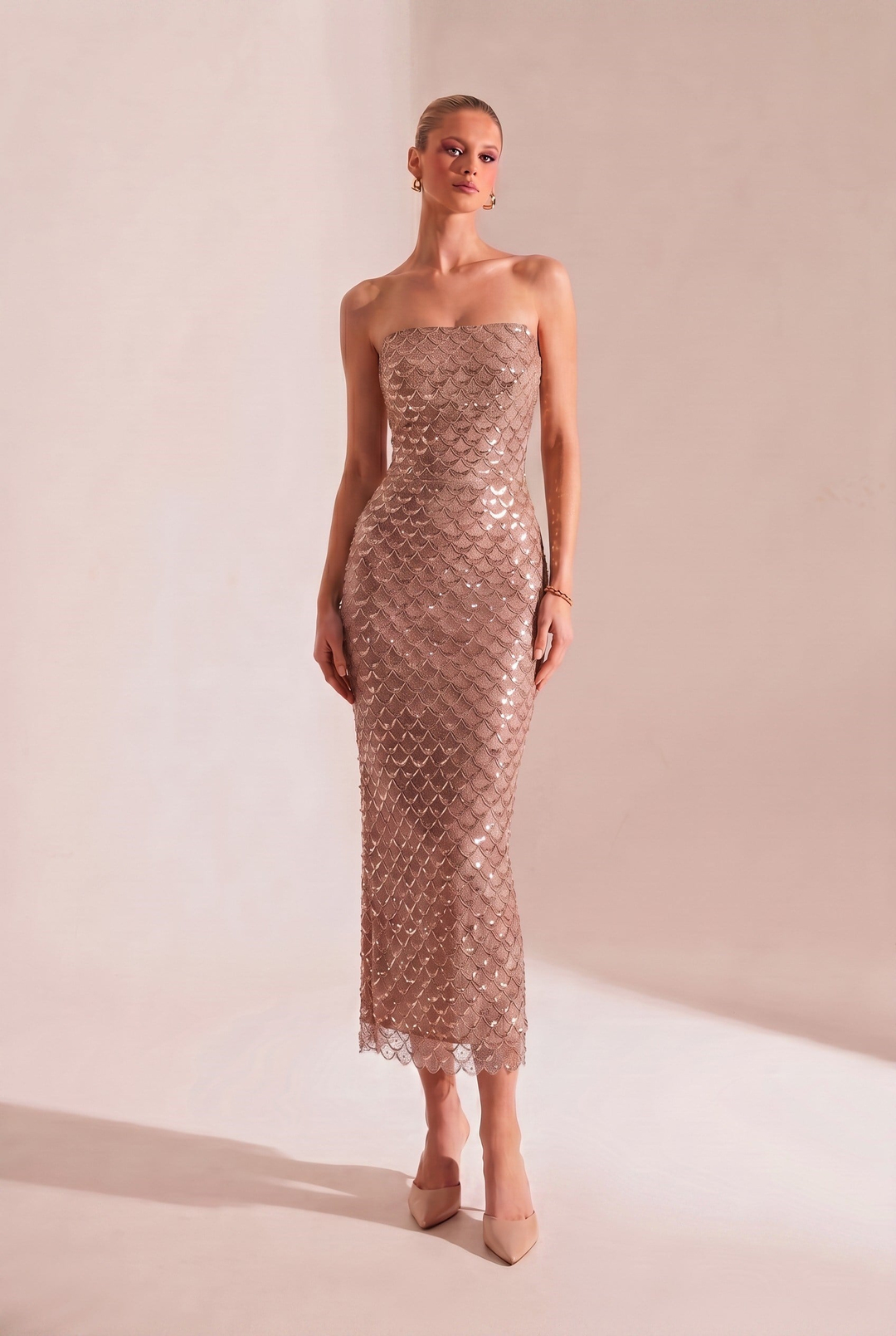 Maya Bronze Midi Elbise