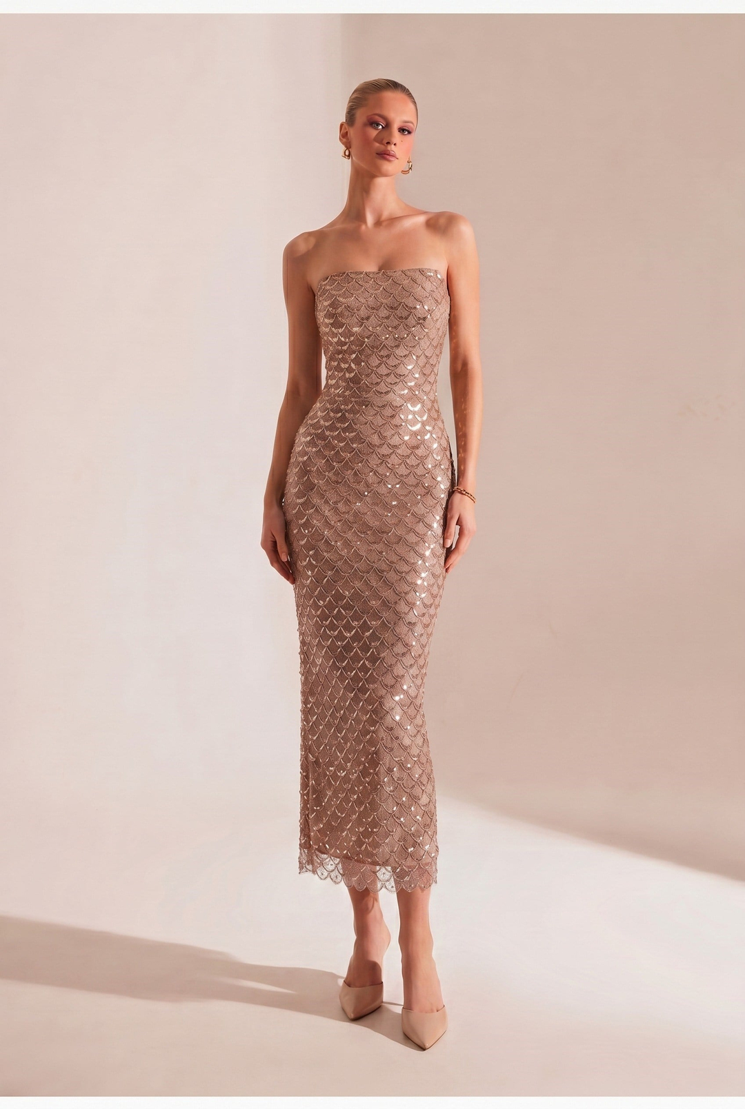 Maya Bronze Midi Elbise