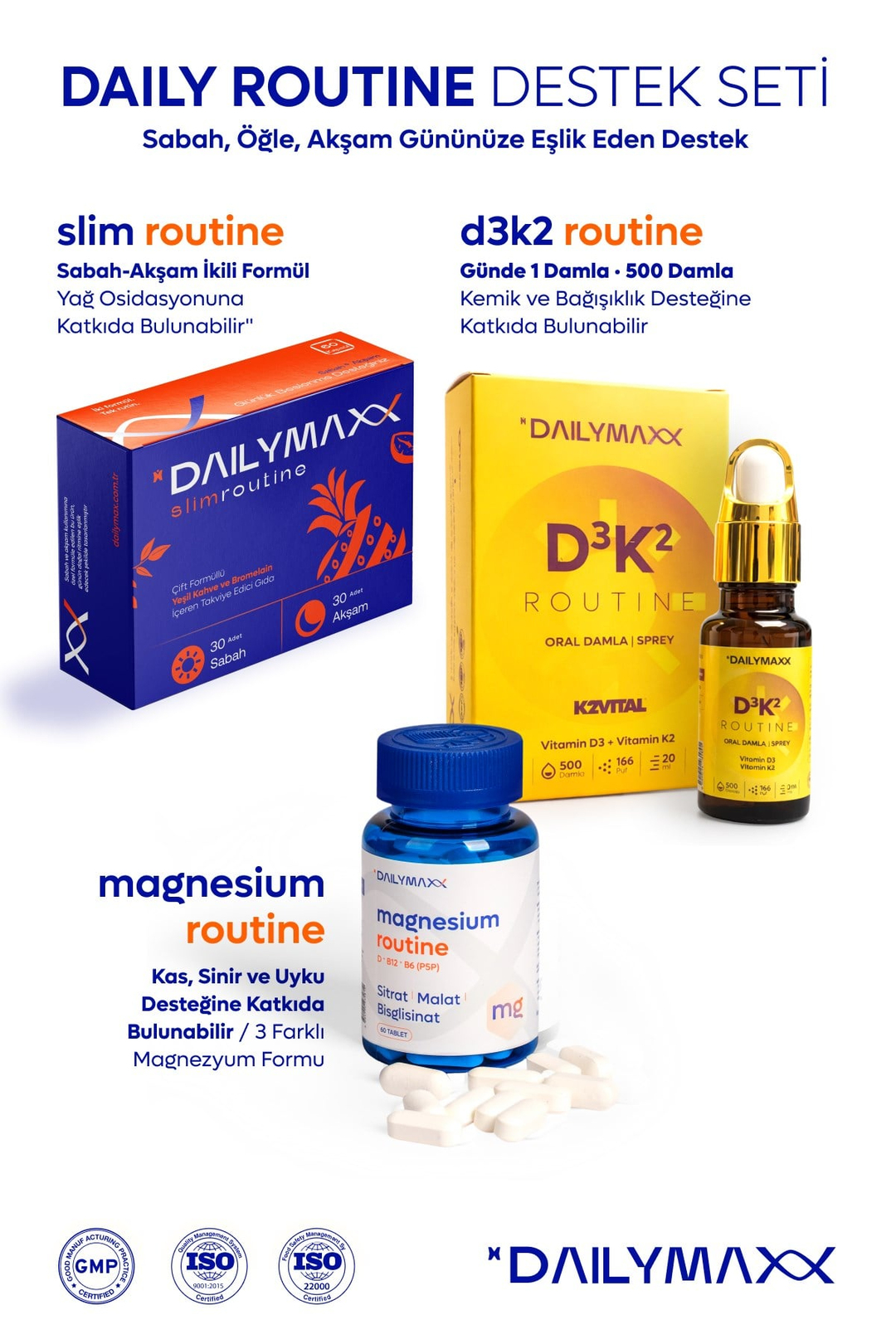 DAILYMAX DailyRoutine Destek Seti | SlimRoutine + D3K2Routine + MagnesiumRoutine