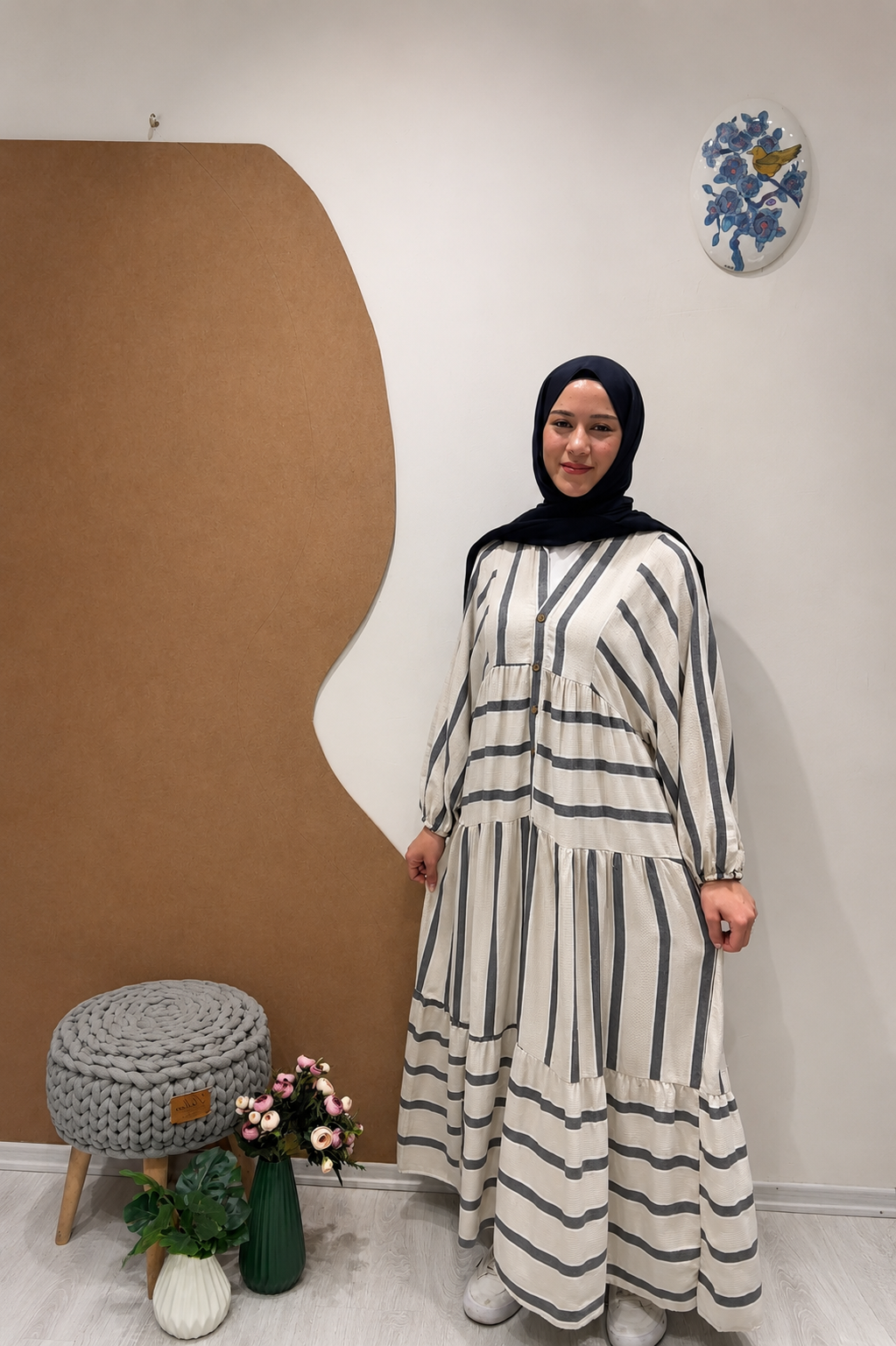 GRİ ÇİZGİLİ KETEN KATLEYA Taş
