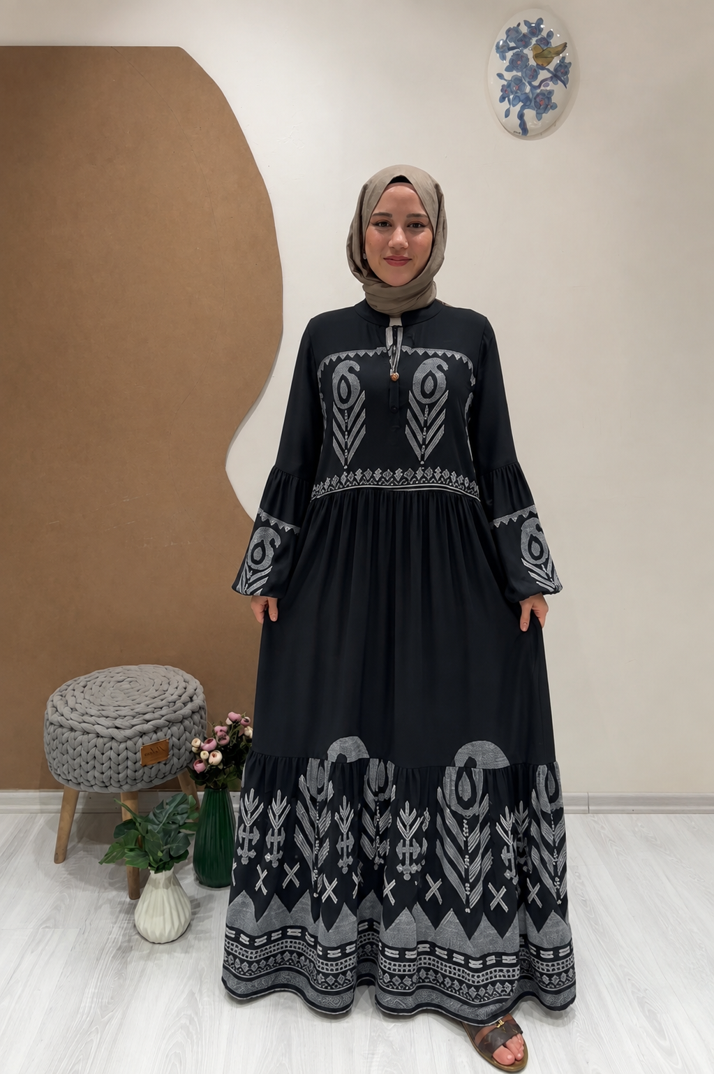 İPLİ ETNİK ELBİSE SİYAH