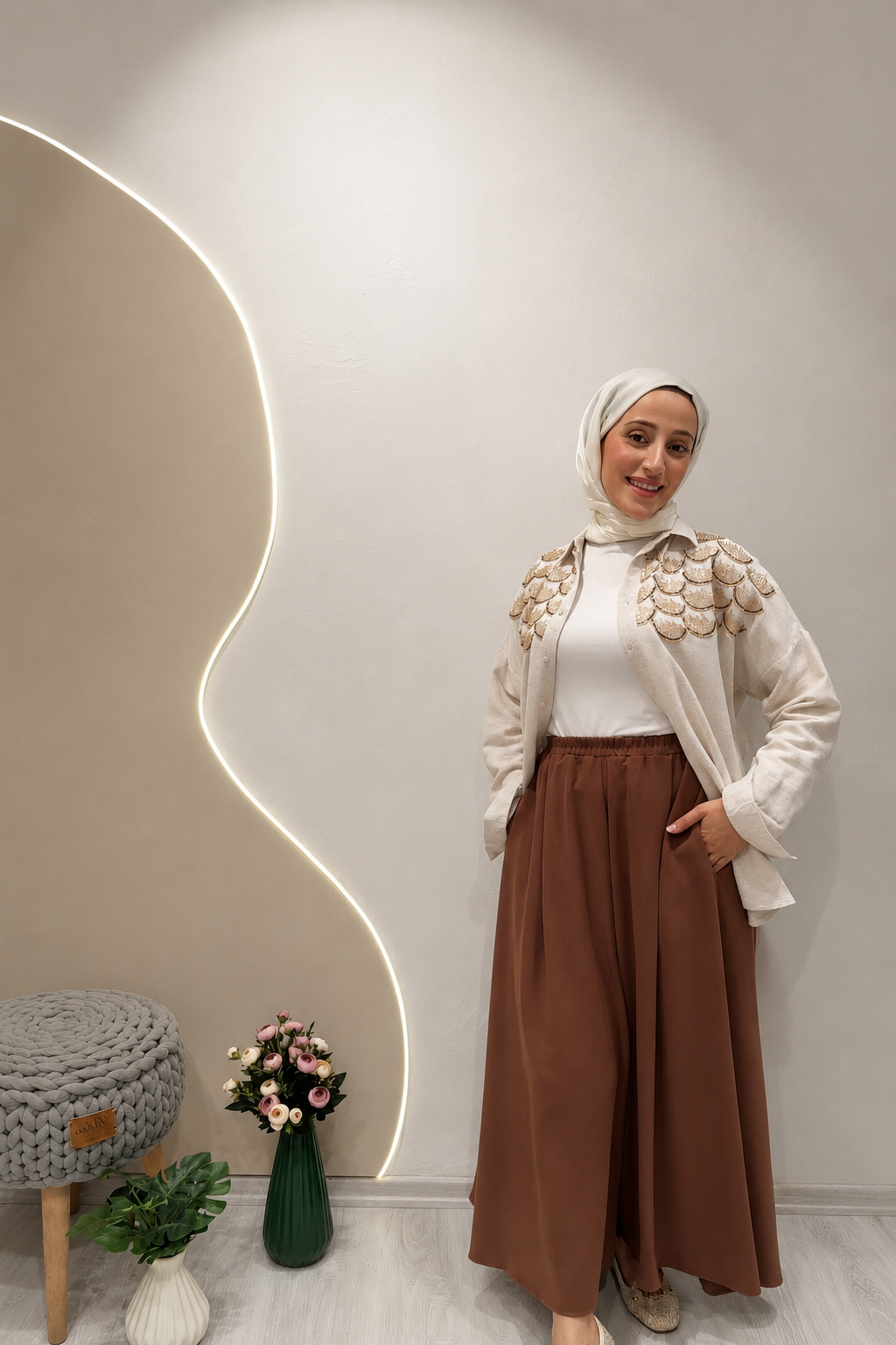 KREP PANTOLON ETEK Camell