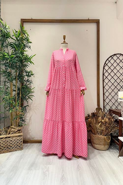 PUANTİYELİ ELBİSE Pembe