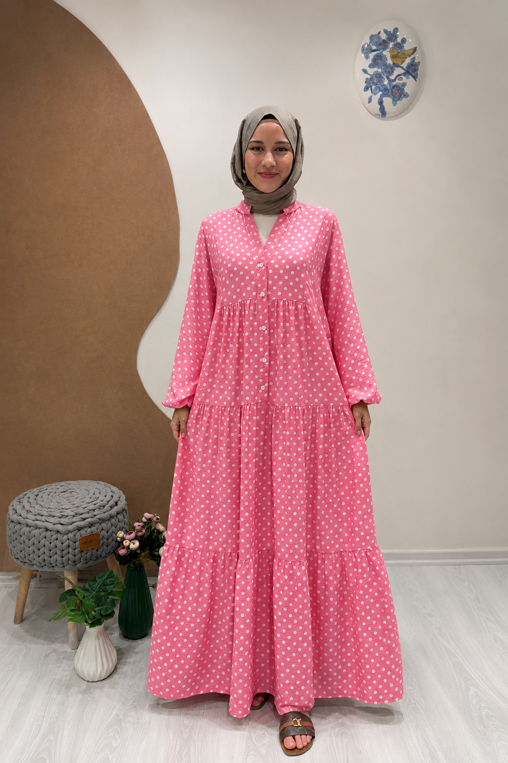 PUANTİYELİ ELBİSE Pembe