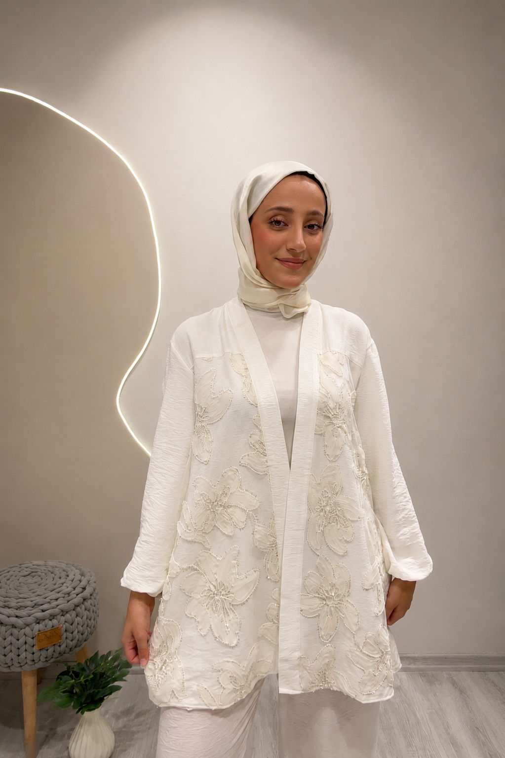 SİMLİ TÜL KİMONO Beyaz