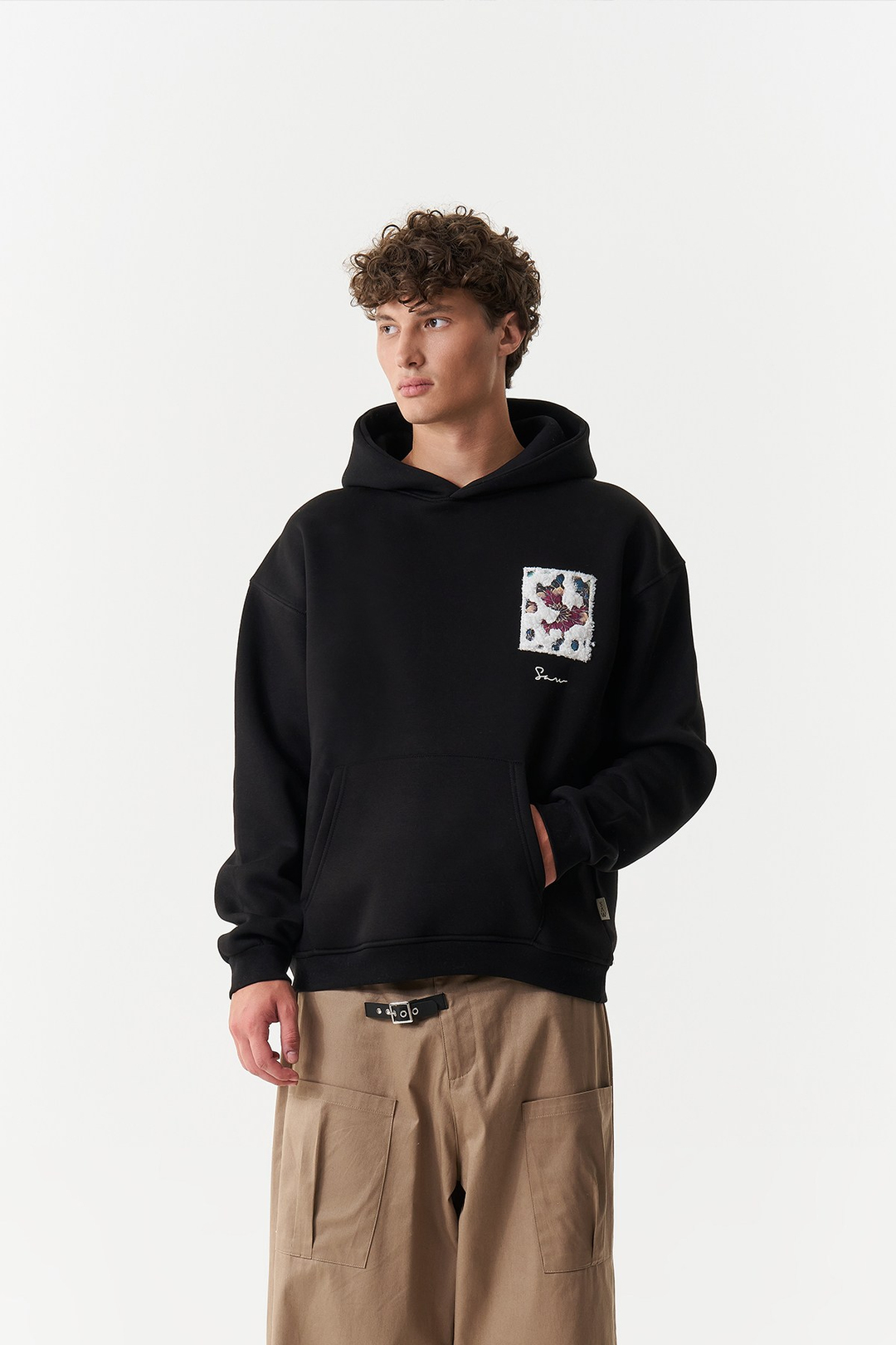 Baroque Bloom Oversize Erkek Sweatshirt Siyah