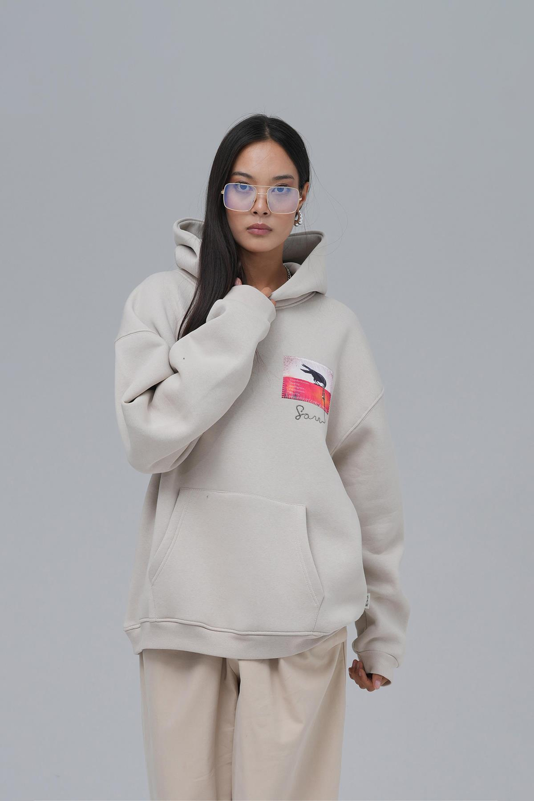 Crow of Transformation Oversize Sweatshirt Kadın Stone