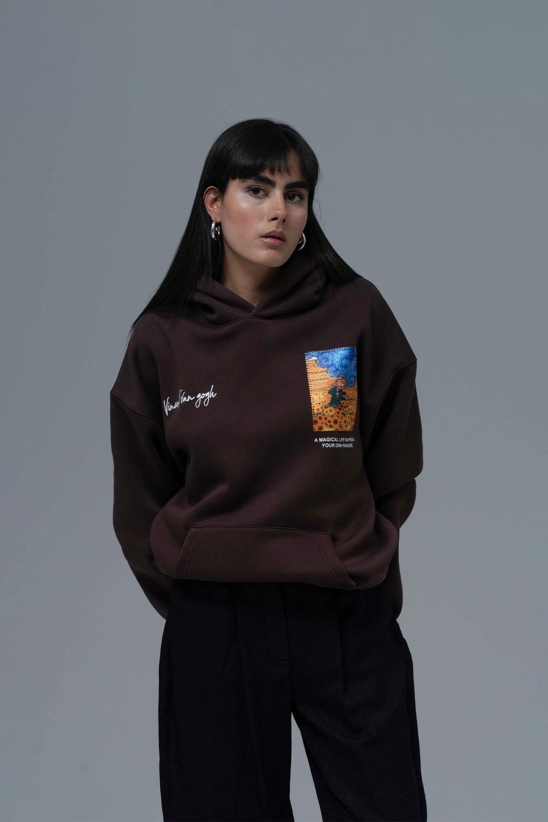 Starry Flow Oversize Sweatshirt Kadın Kahverengi
