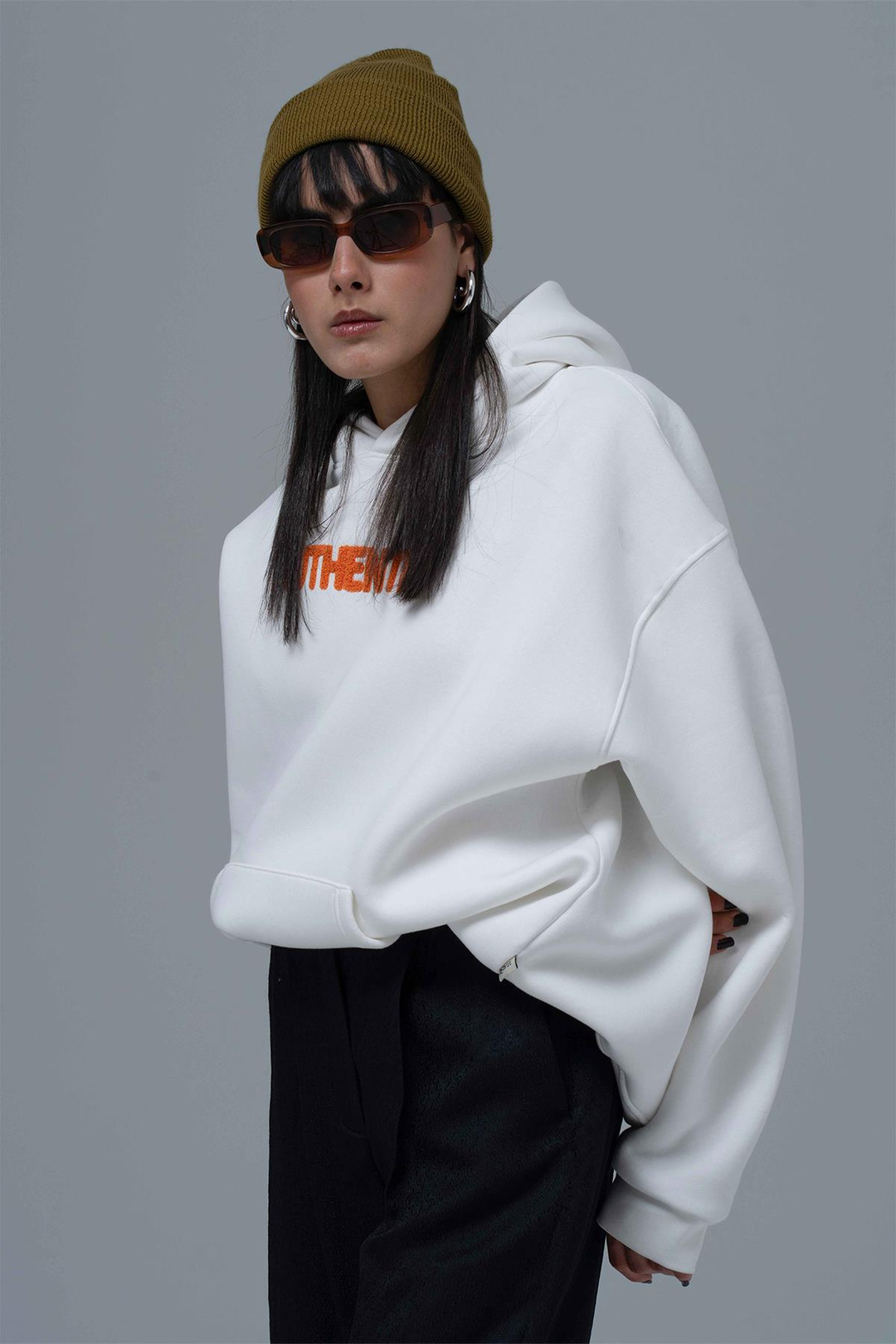 Authentic Oversize Sweatshirt Kadın Taş