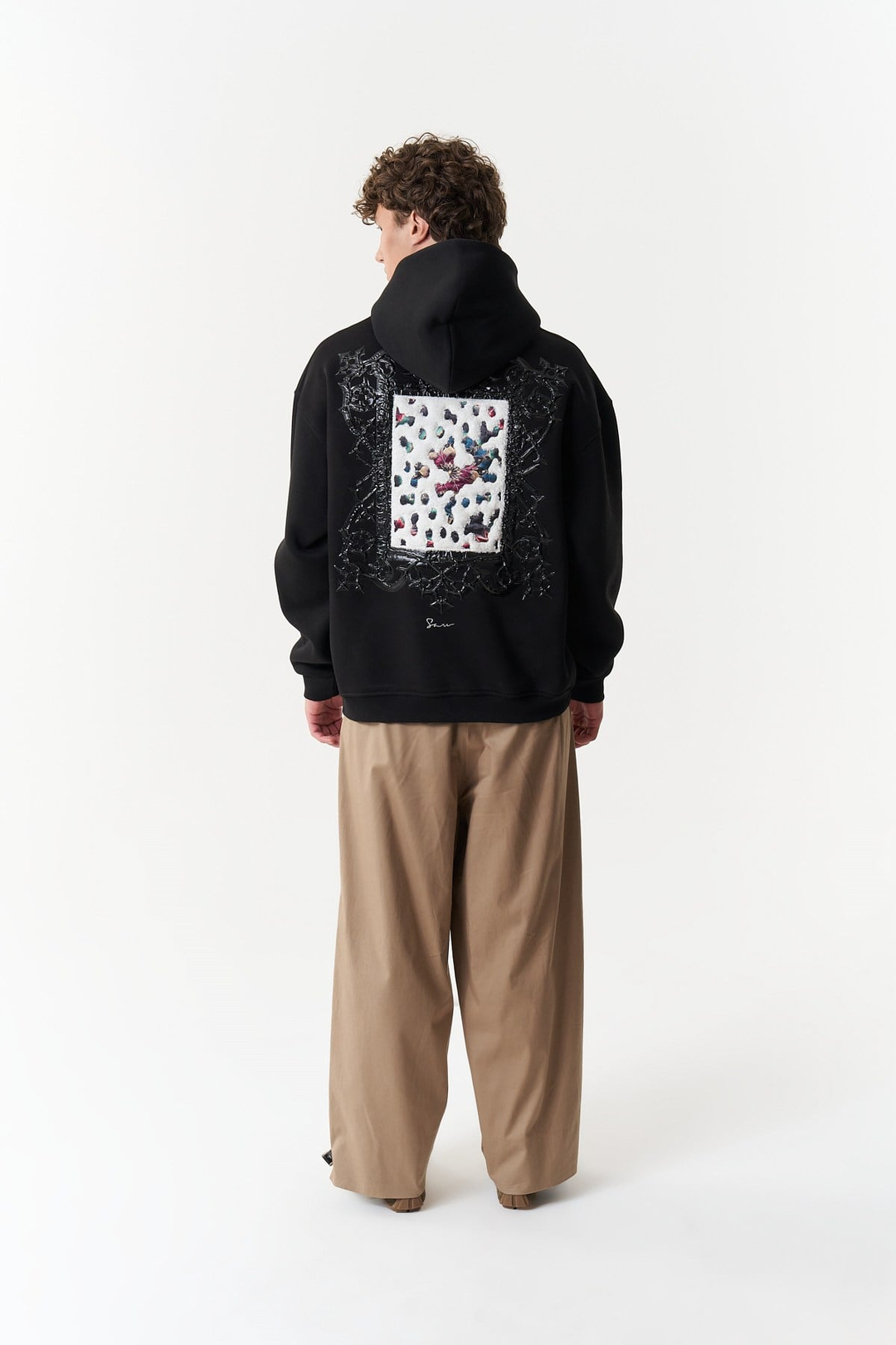 Baroque Bloom Oversize Erkek Sweatshirt Siyah
