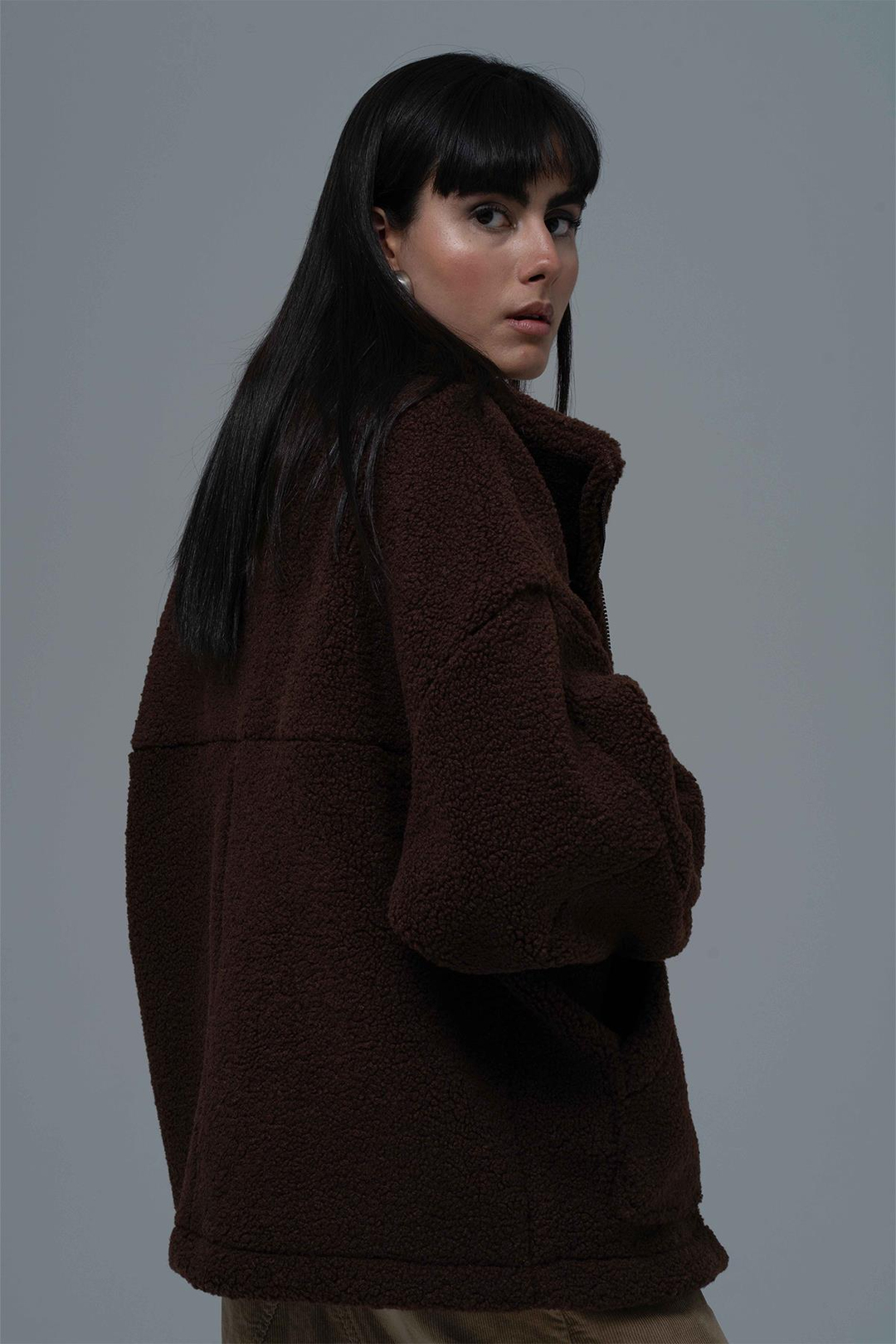 Classic Haven Oversize Welsoft Ceket Kadın Kahverengi