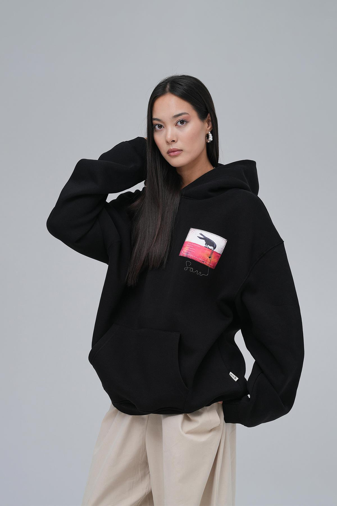 Crow of Transformation Oversize Sweatshirt Kadın Siyah