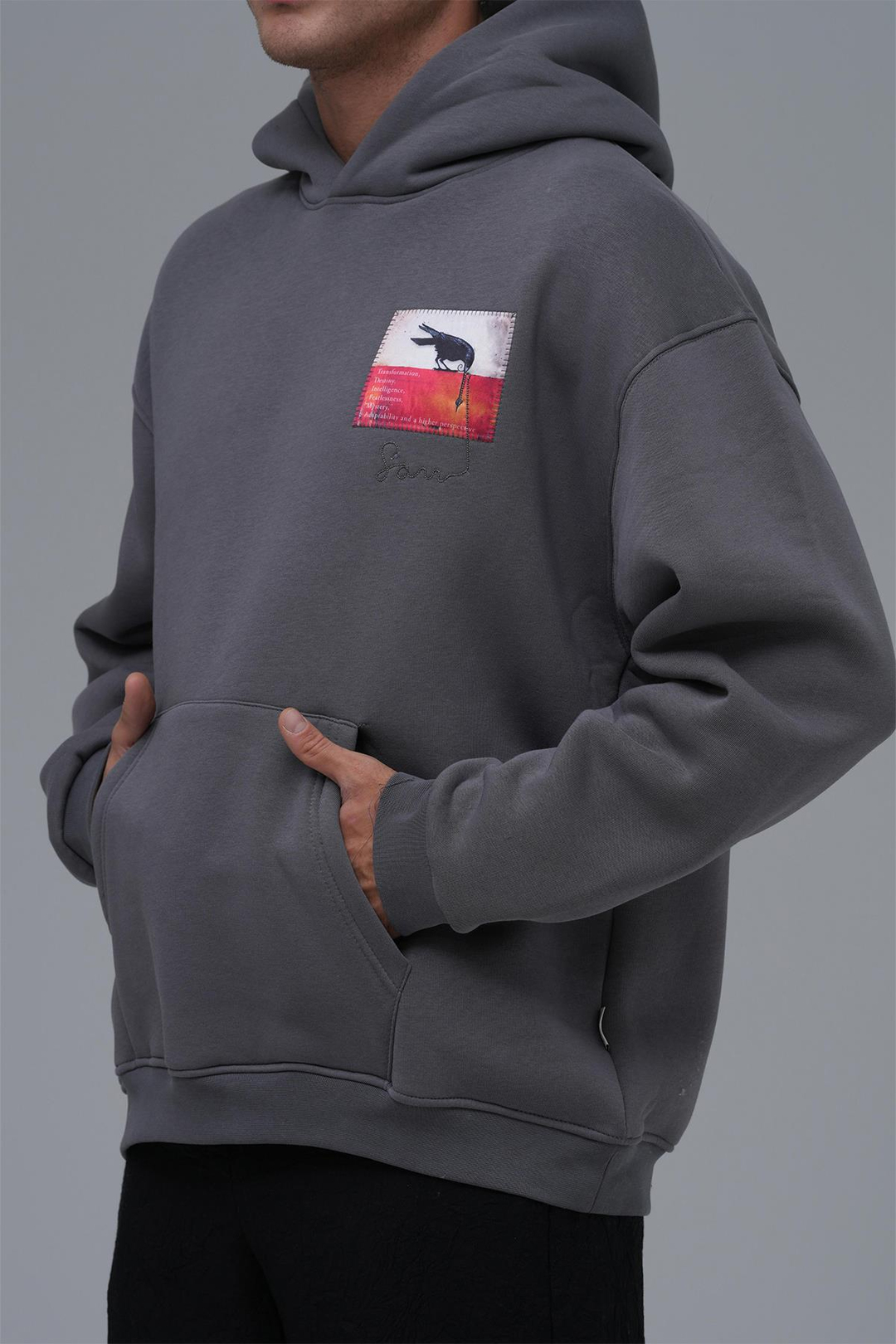Crow of Transformation Oversize Sweatshirt Erkek Füme