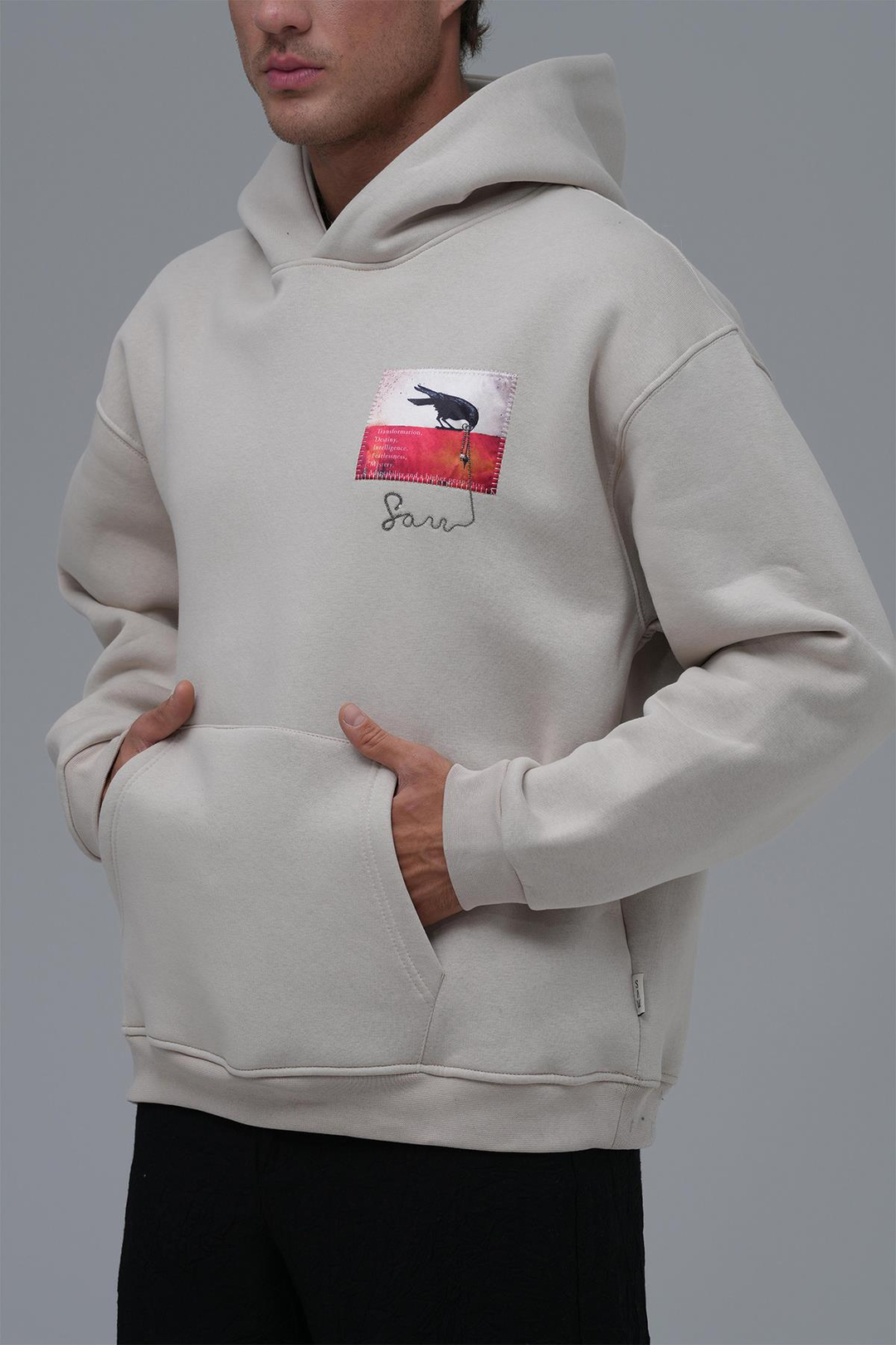 Crow of Transformation Oversize Sweatshirt Erkek Stone