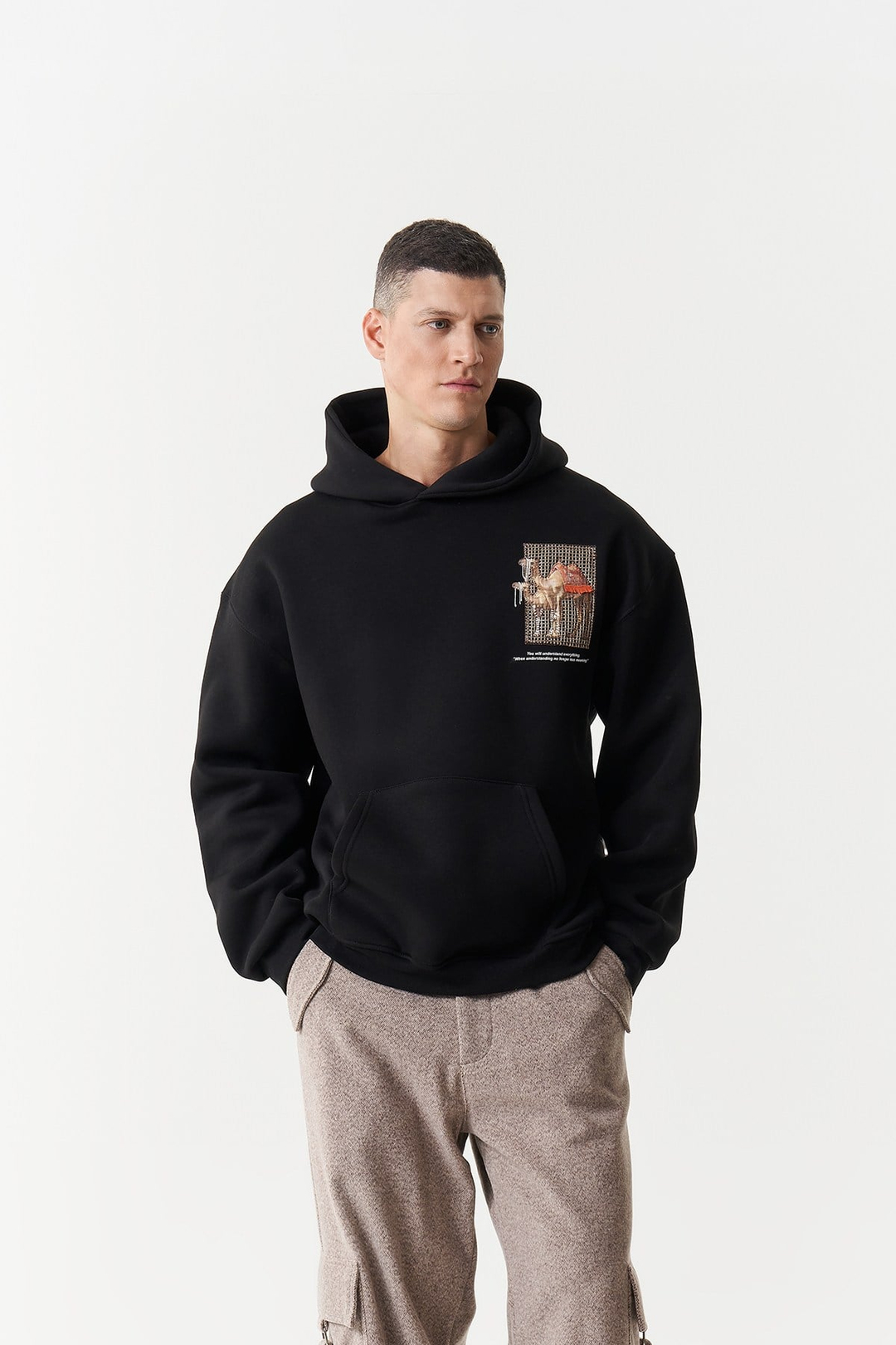 Desert Echo Oversize Erkek Sweatshirt Siyah