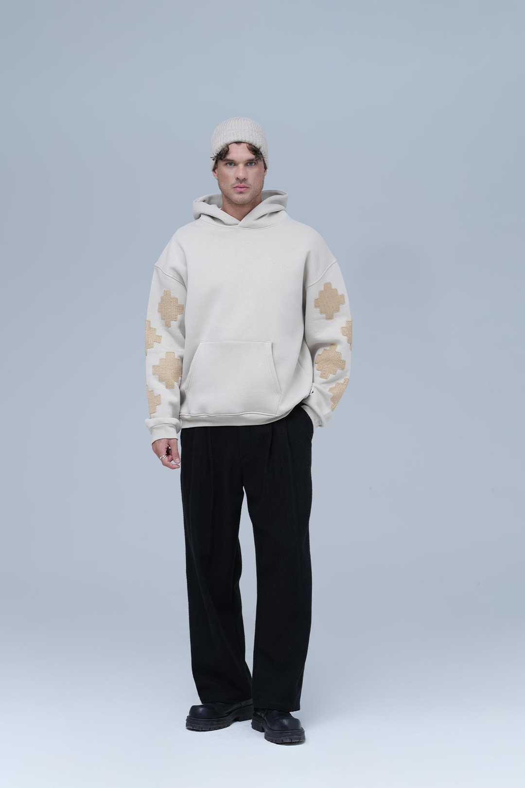 Heritage Geometry Oversize Sweatshirt Erkek Stone