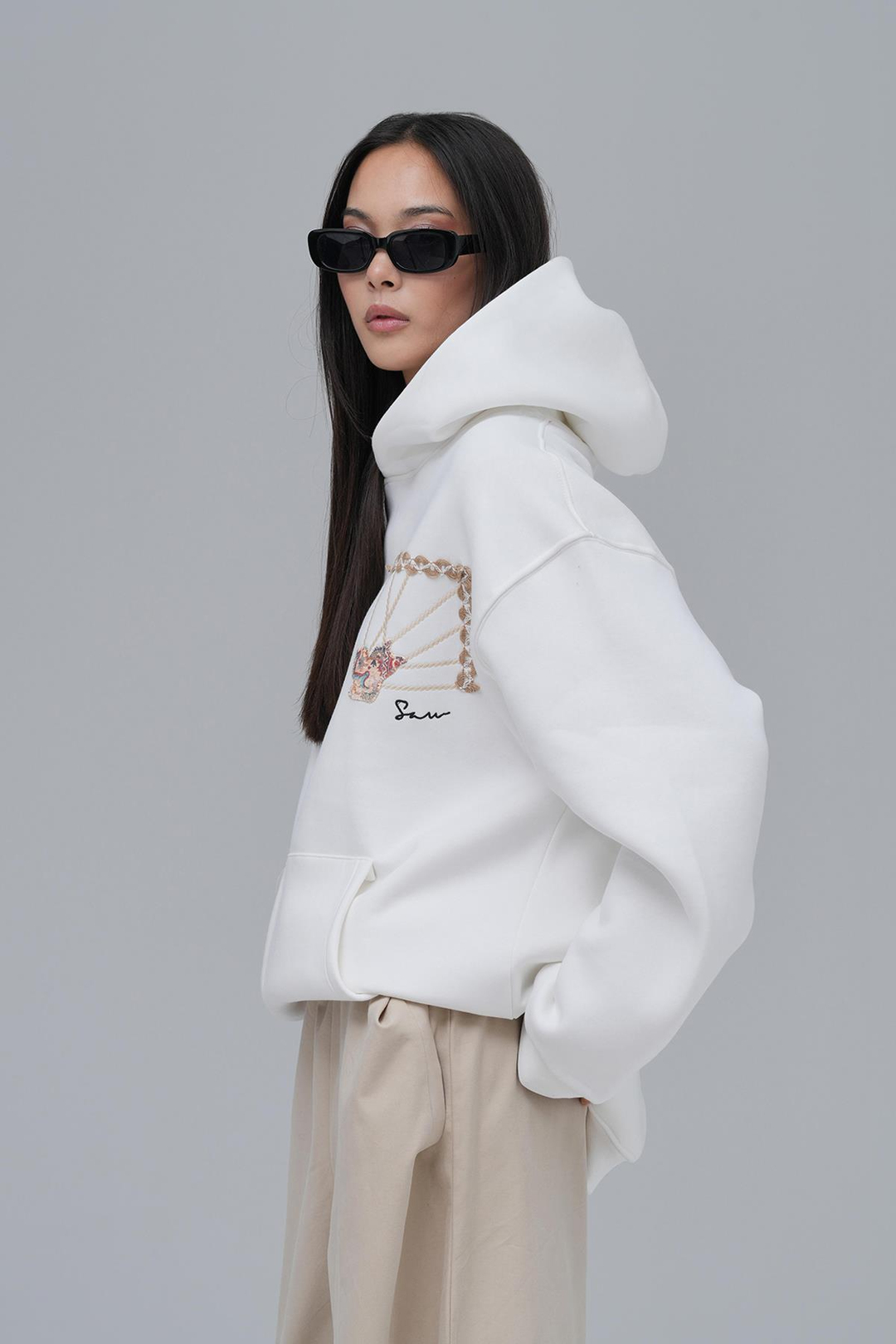 Heritage Threads Oversize Sweatshirt Kadın Ekru