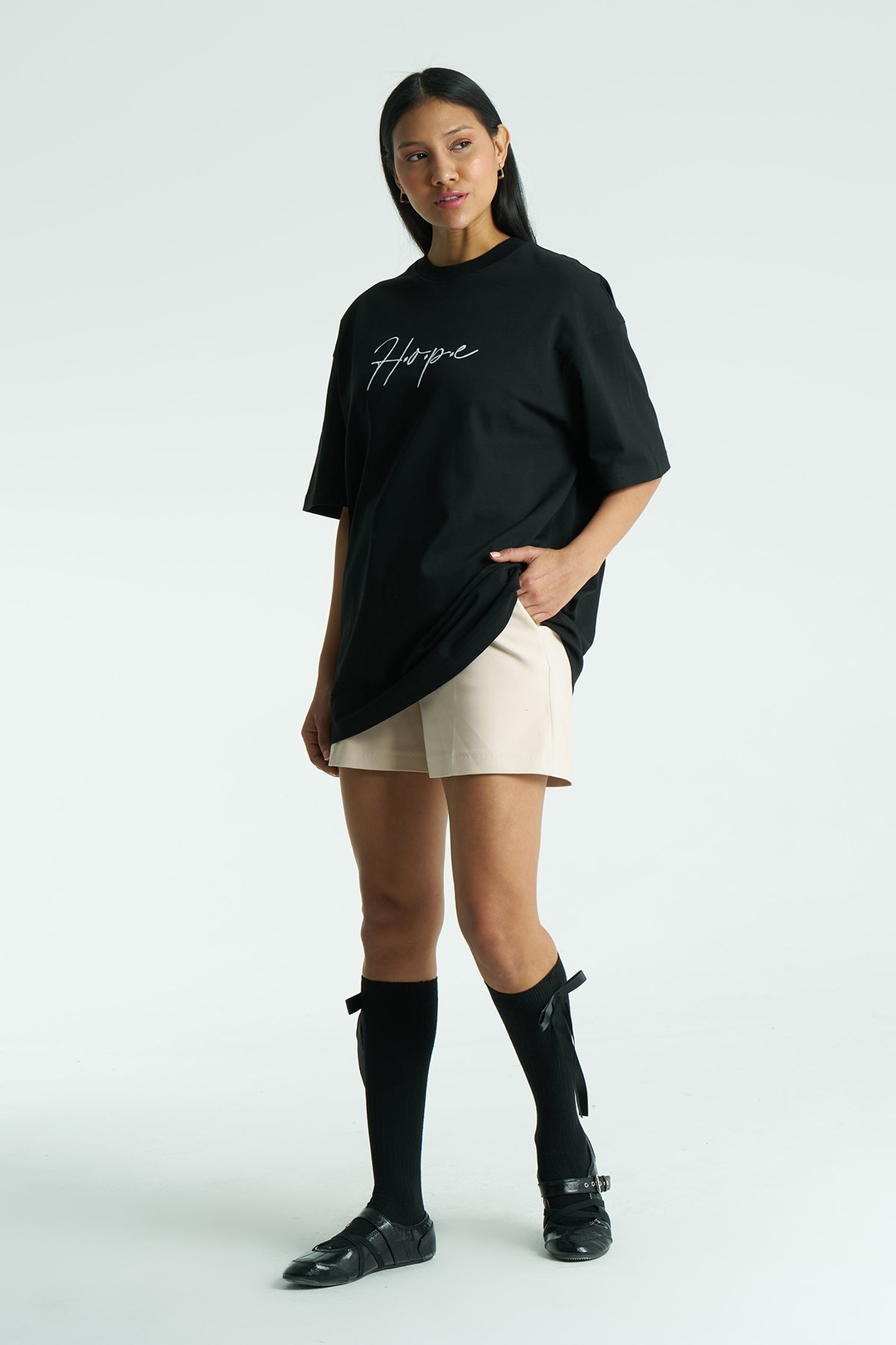 Hope Oversize Tişört Kadın Siyah