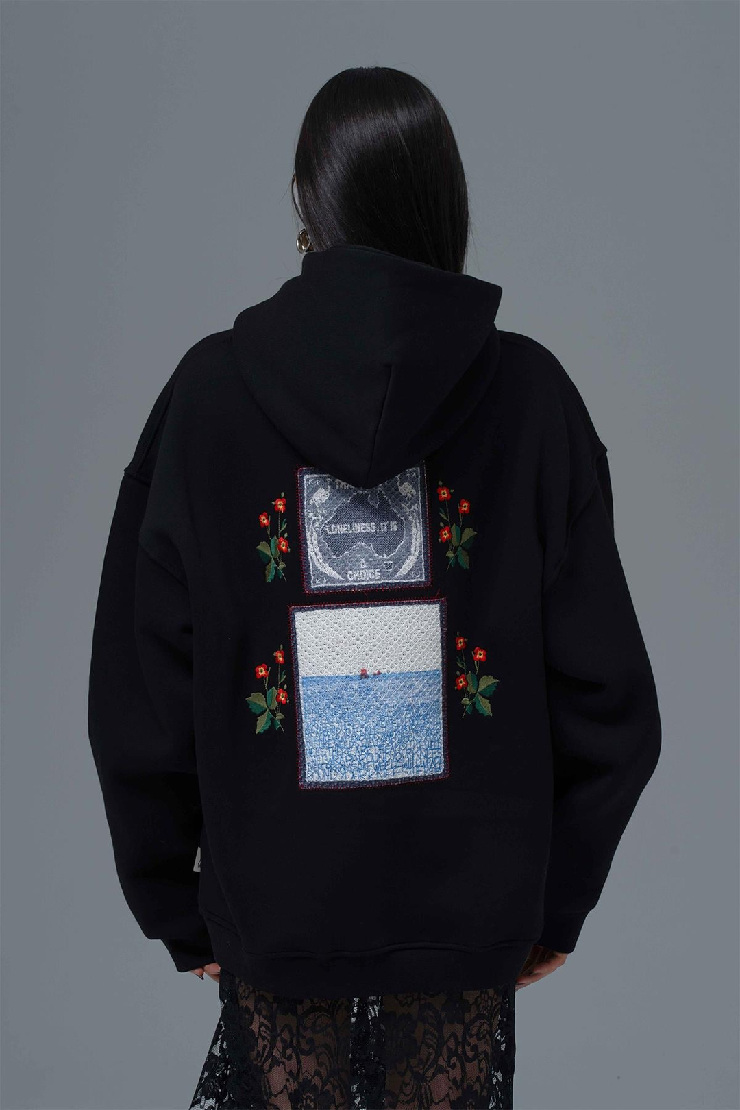 Loneliness Is a Choice Oversize Sweatshirt Kadın Siyah