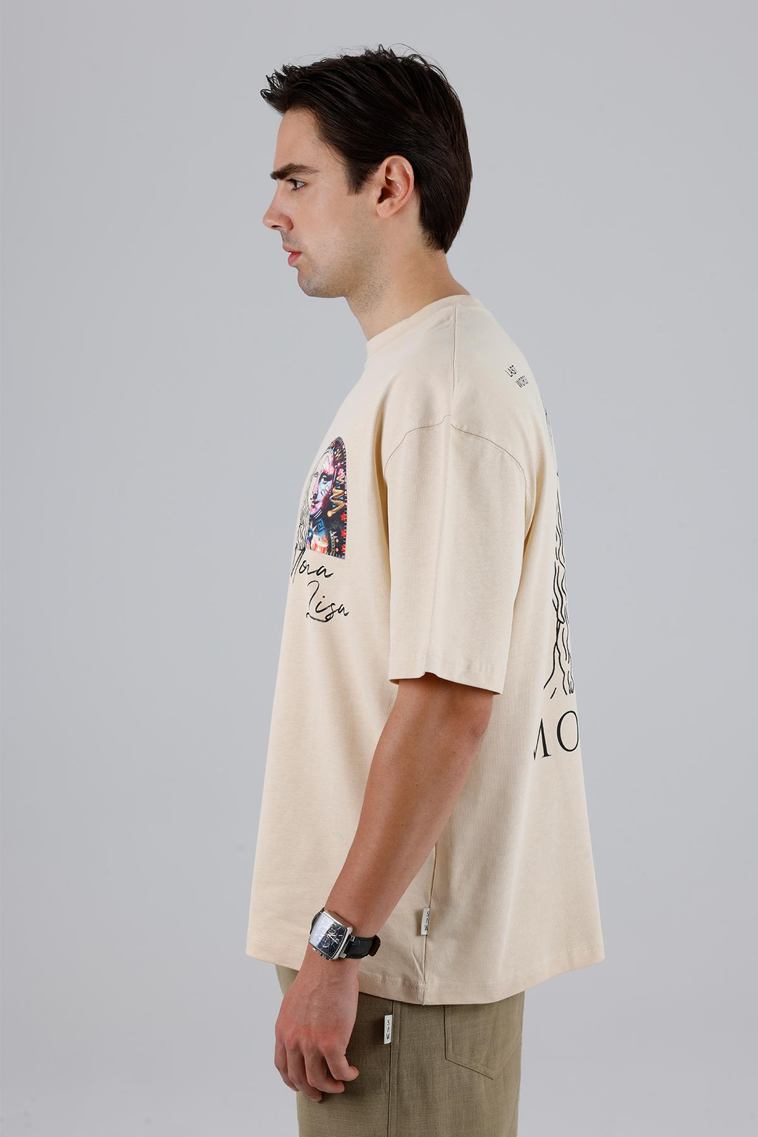 Mona Lisa Shooting Oversize Sweatshirt Erkek Stone