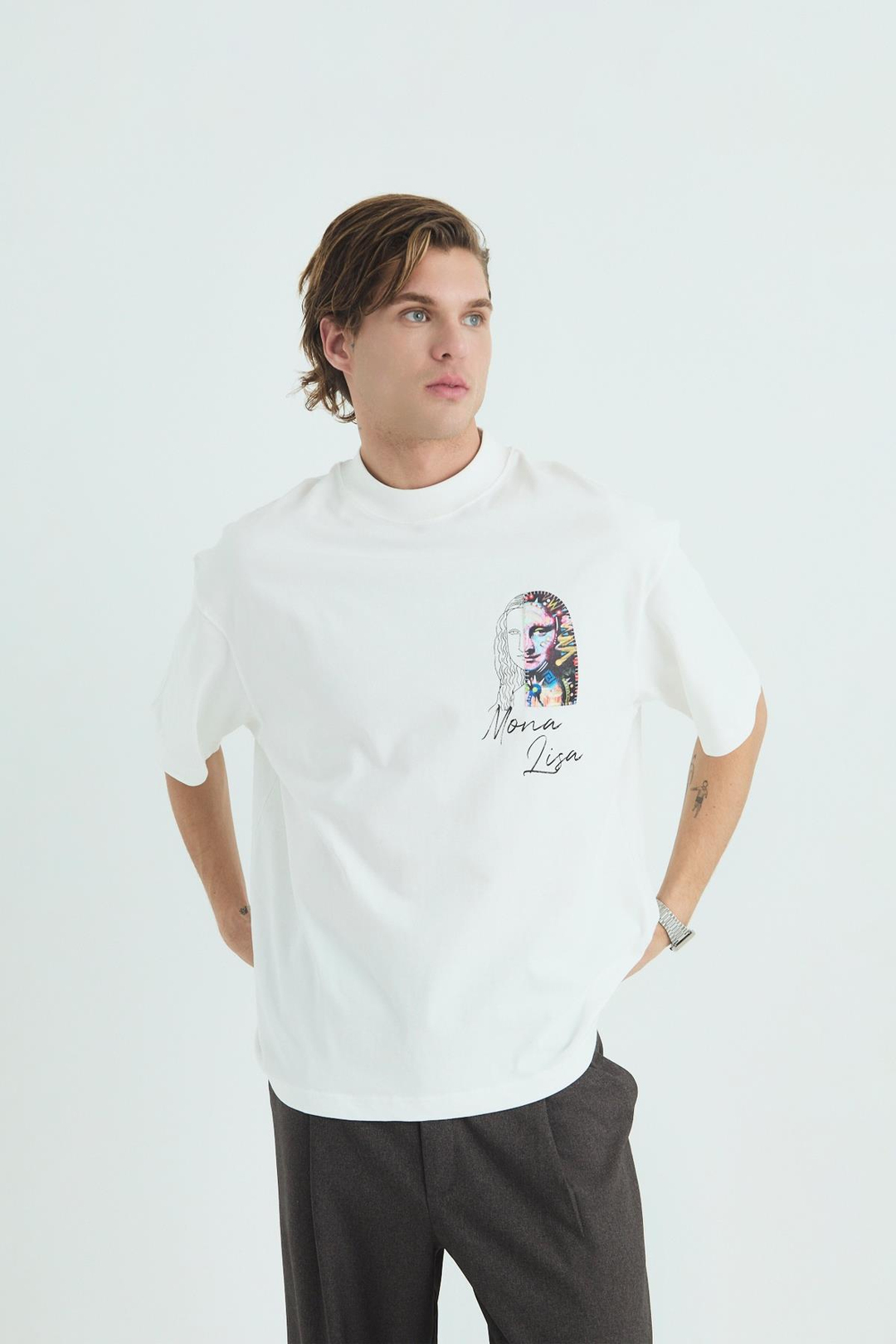 Mona Lisa Shooting Oversize Sweatshirt Erkek Ekru