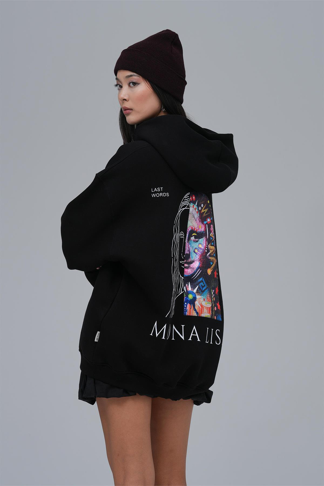 Mona Lisa Shooting Star Oversize Sweatshirt Kadın Siyah