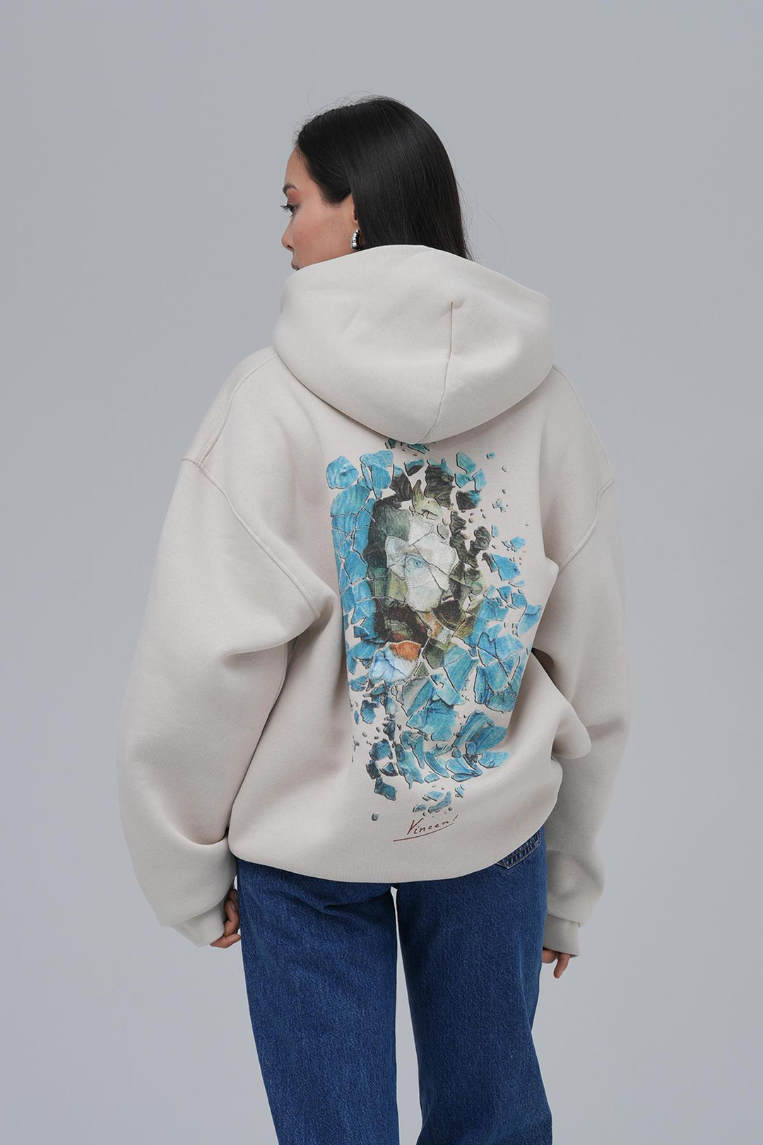 Mosaic Portrait Oversize Sweatshirt Kadın Stone